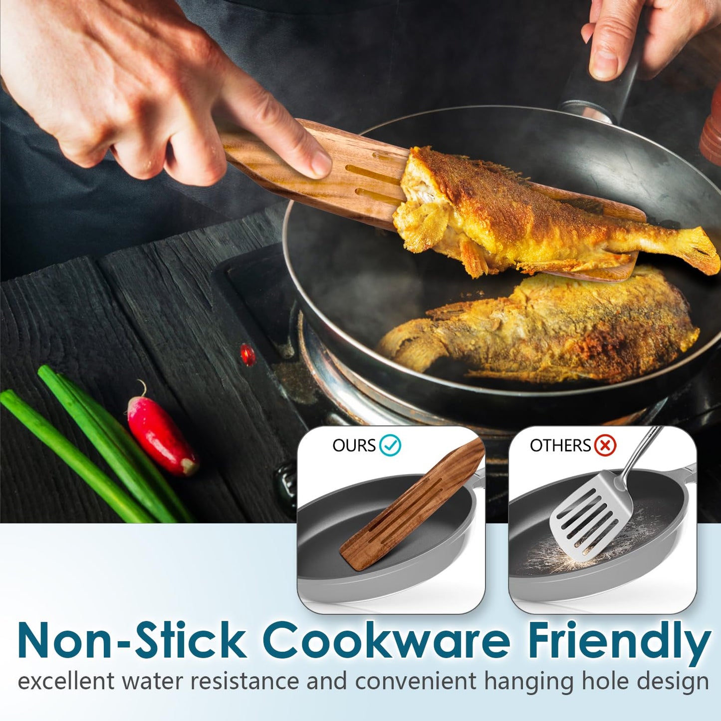 HOWHONG Wooden Spatula Spurtle Set for Cooking, Acacia Wood Kitchen Utensils, Premium Handmade Spurtles for Nonstick Cookware, Heat Resistant, Smooth Finish, Comfortable Grip, 8 Piece