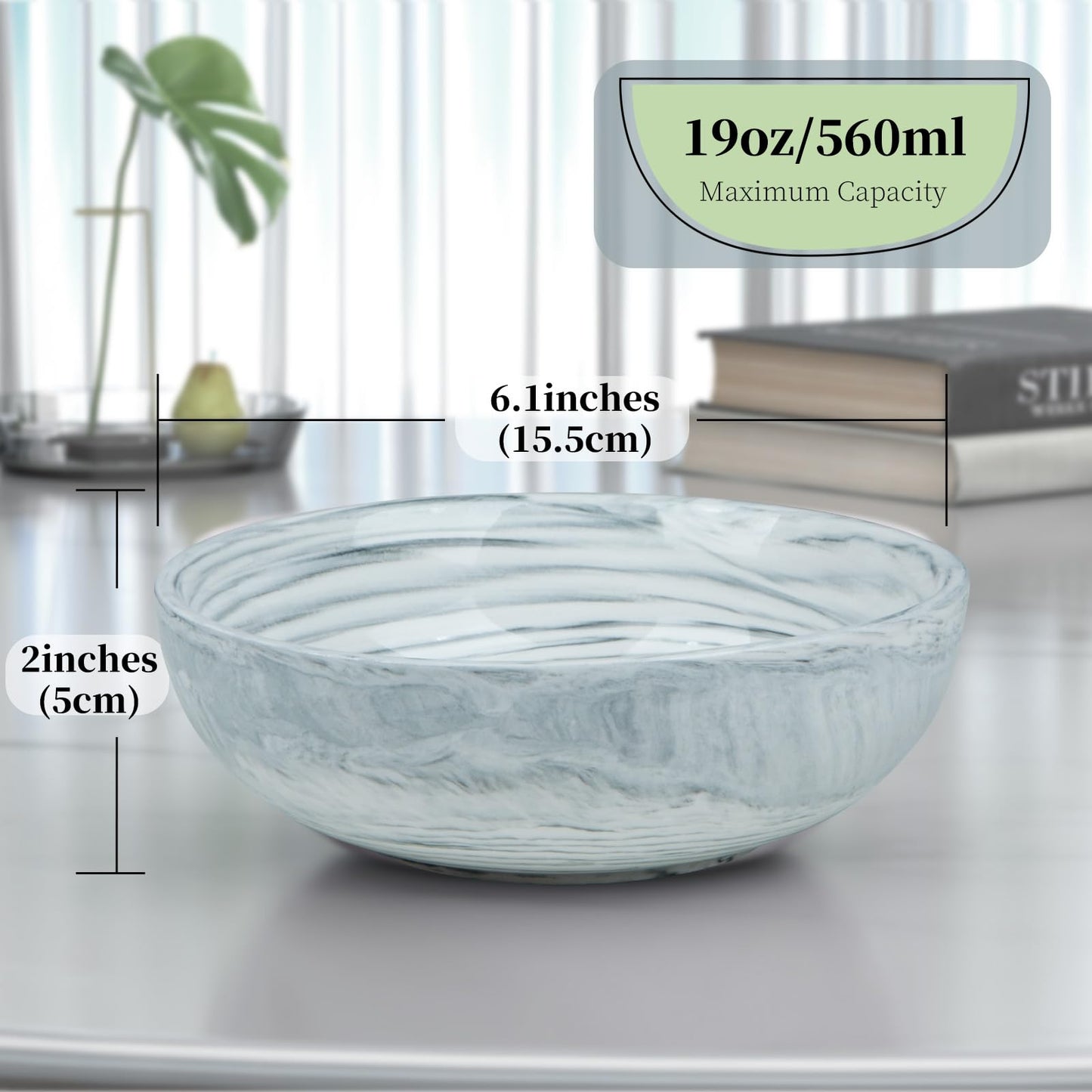 Kultilanda Small Decorative Bowl, Marble-patterned Ceramic Bowl, Modern Home Decor Centerpiece 6.1 Inches Key Bowl for Entry Table, Grey