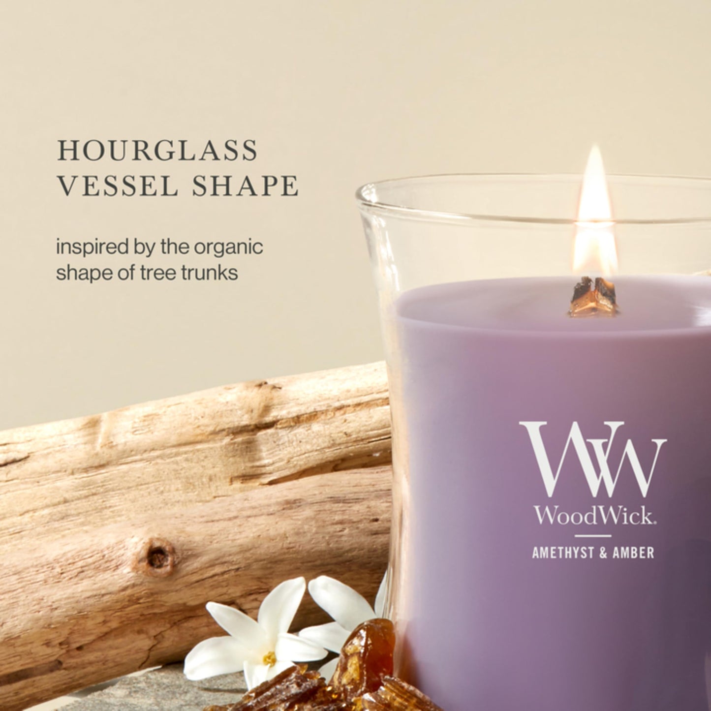 WoodWick Amethyst & Amber Gifts for Women and Men, 9.7 oz Medium Hourglass Candle with Crackling Wick