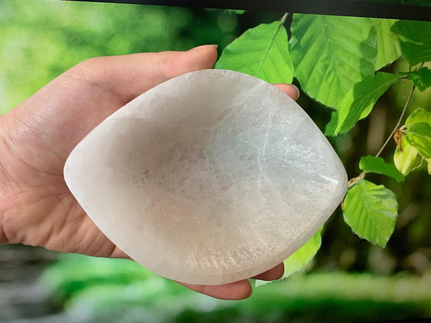 GAF TREASURES 5" Selenite Eye Shaped Bowl, Gemstone Carved Selenite Crystal, Meditation Bowl, Reiki Bowl, Jewelry Holder, Crown Chakra, Cleansing, Charging, Healing