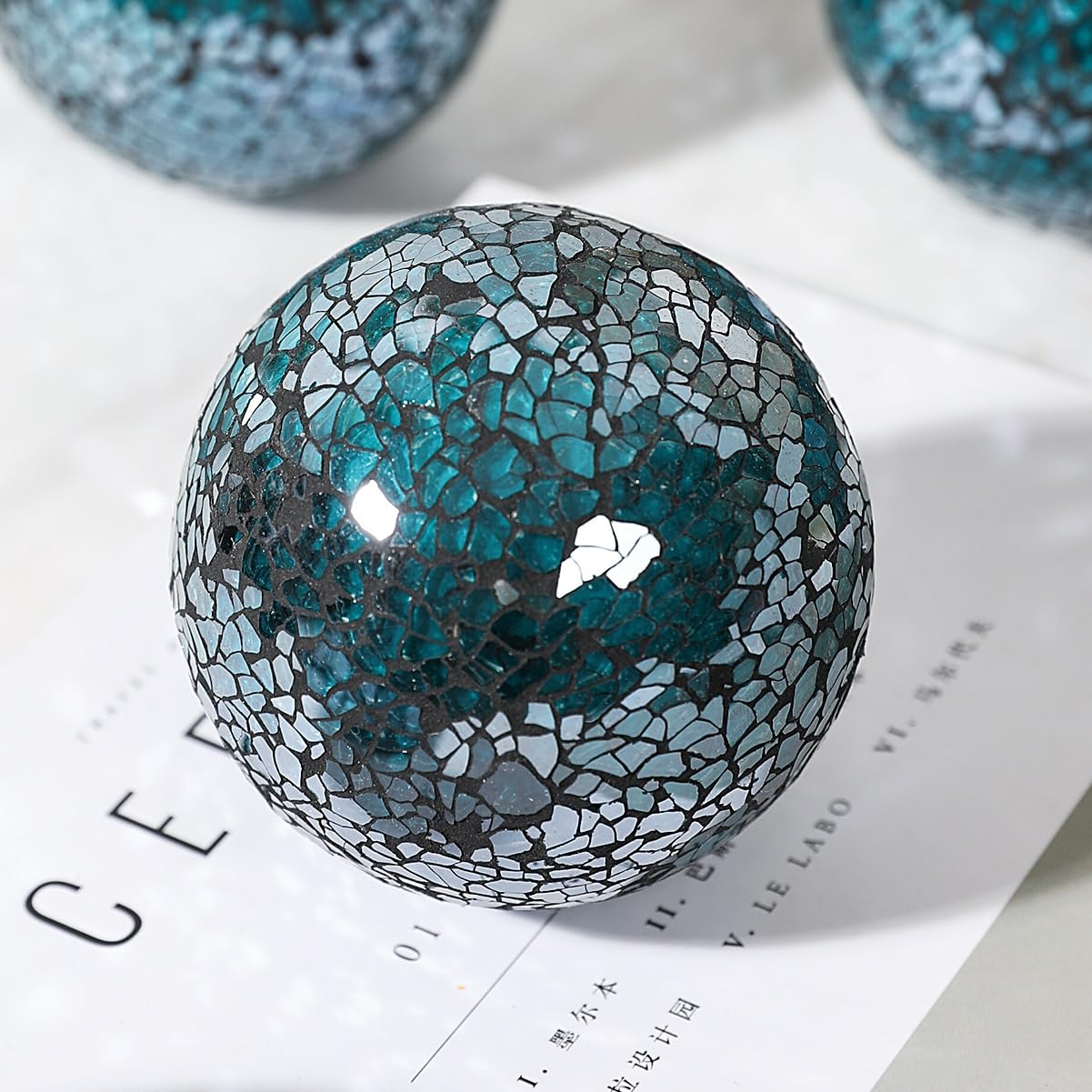 FresDécor Decorative Glass Mosaic Sphere Balls, 3 Inch Diameter, Set of 5, Table Centerpiece (Teal)