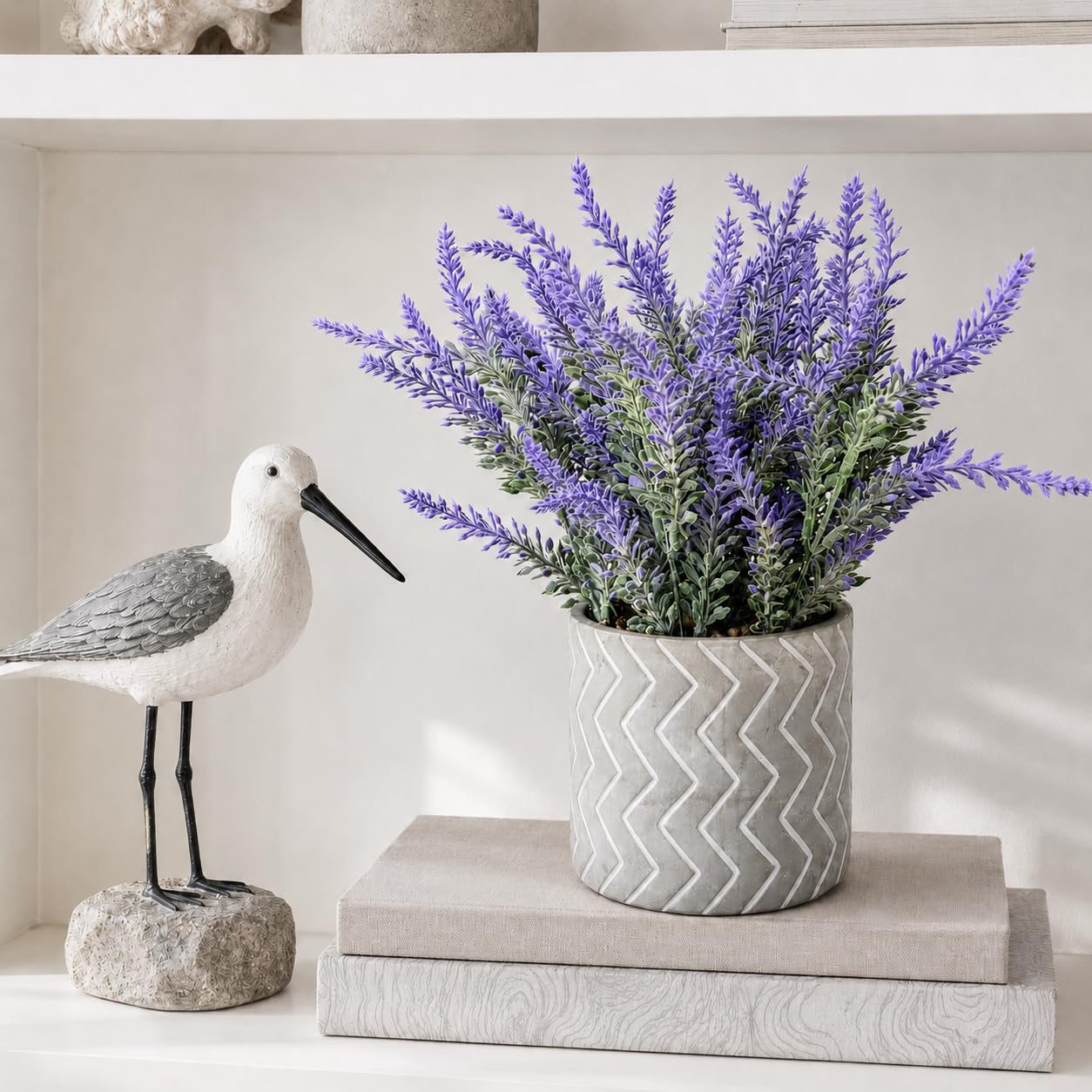 JOLLYMER Set of 3 Artificial Potted Plants, Faux Eucalyptus Lavender and Tea Tree Greenery in Cement Pots, Small Fake Plants for Shelf Bathroom Office Desk Decor