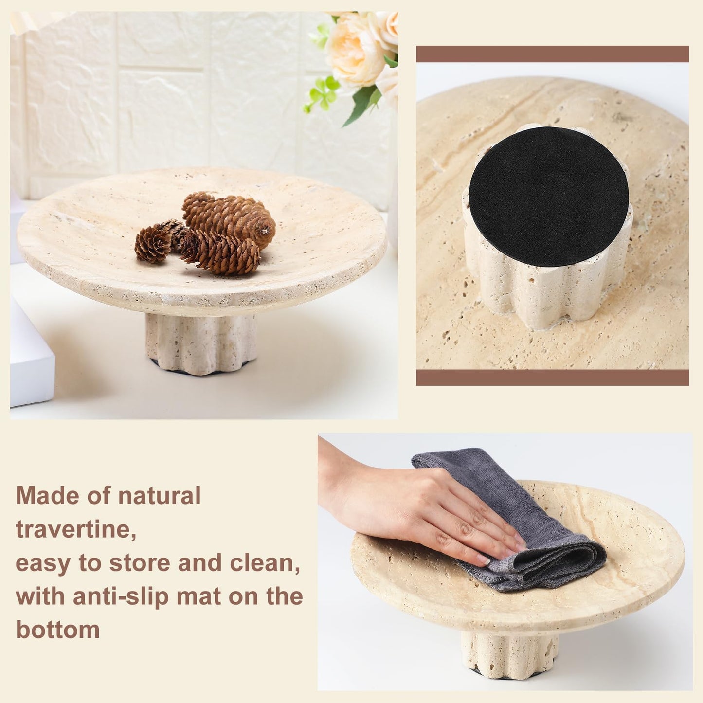 Honeydak Travertine Fruit Bowl for Kitchen Counter Large 10" Decorative Fruit Bowl Key Basket for Entryway Table and Modern Home Decoration, Kitchen Storage