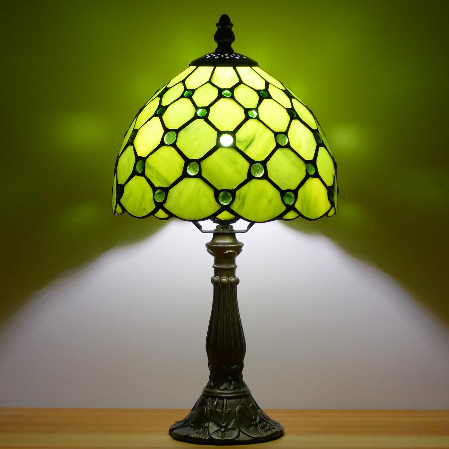 WFAYNTIFL Small Tiffany Lamp Green Yellow Pearl Style W8H14.5 Inch