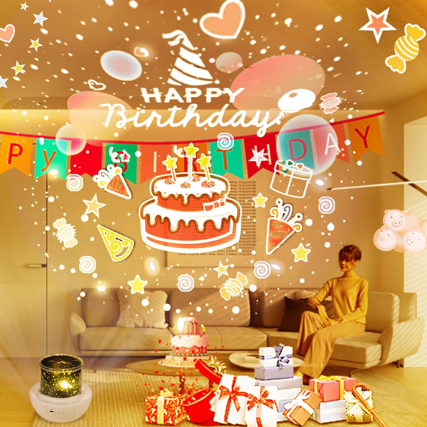 21 Sets of Films, Night Light Projector for Kids Bedroom, Star Projector Night Lights for Kids Baby Girls with 360 Rotating, Birthday, Christmas, Nursery, Room Decor