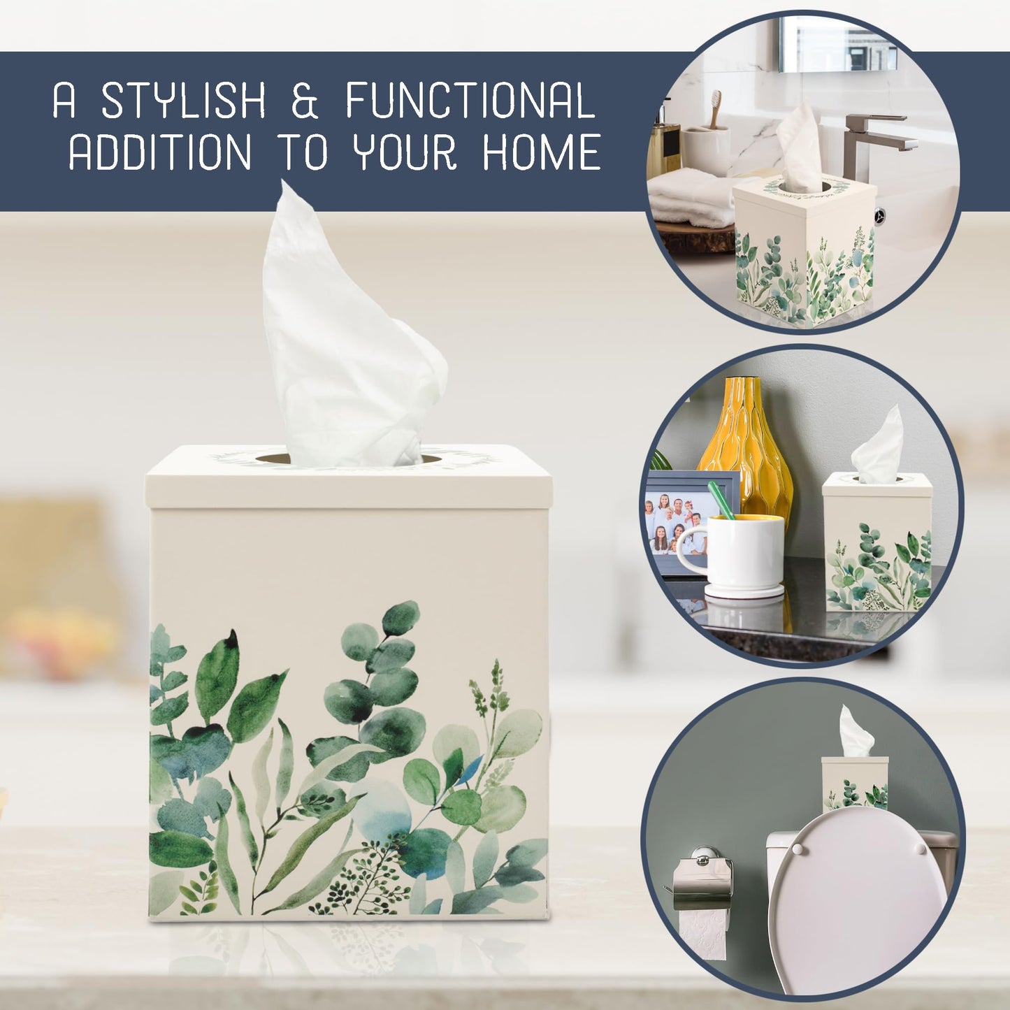 NAT AND JULES Cube 6 x 5 Iron Metal Tissue Box Holder Organizer Bathroom Vanity Countertop Night Stands Office Home, Floral