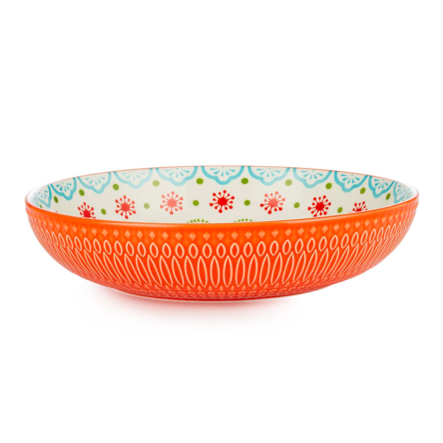 Signature Housewares Morocco 36 OZ Shallow Dinner Bowls/Deep Plates Perfect for Spaghetti and Salads - Set of 4 - Large Ceramic Bowls - Colorful Handpainted Pasta Bowls -