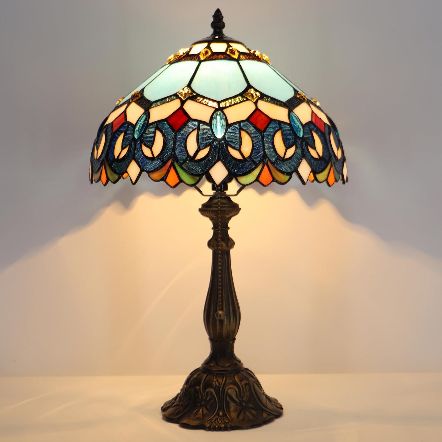LXHCYOU Tiffany Lamp Stained Glass Table Lamp Bedside Reading Light W12H19 Inches (Sapphire Style)