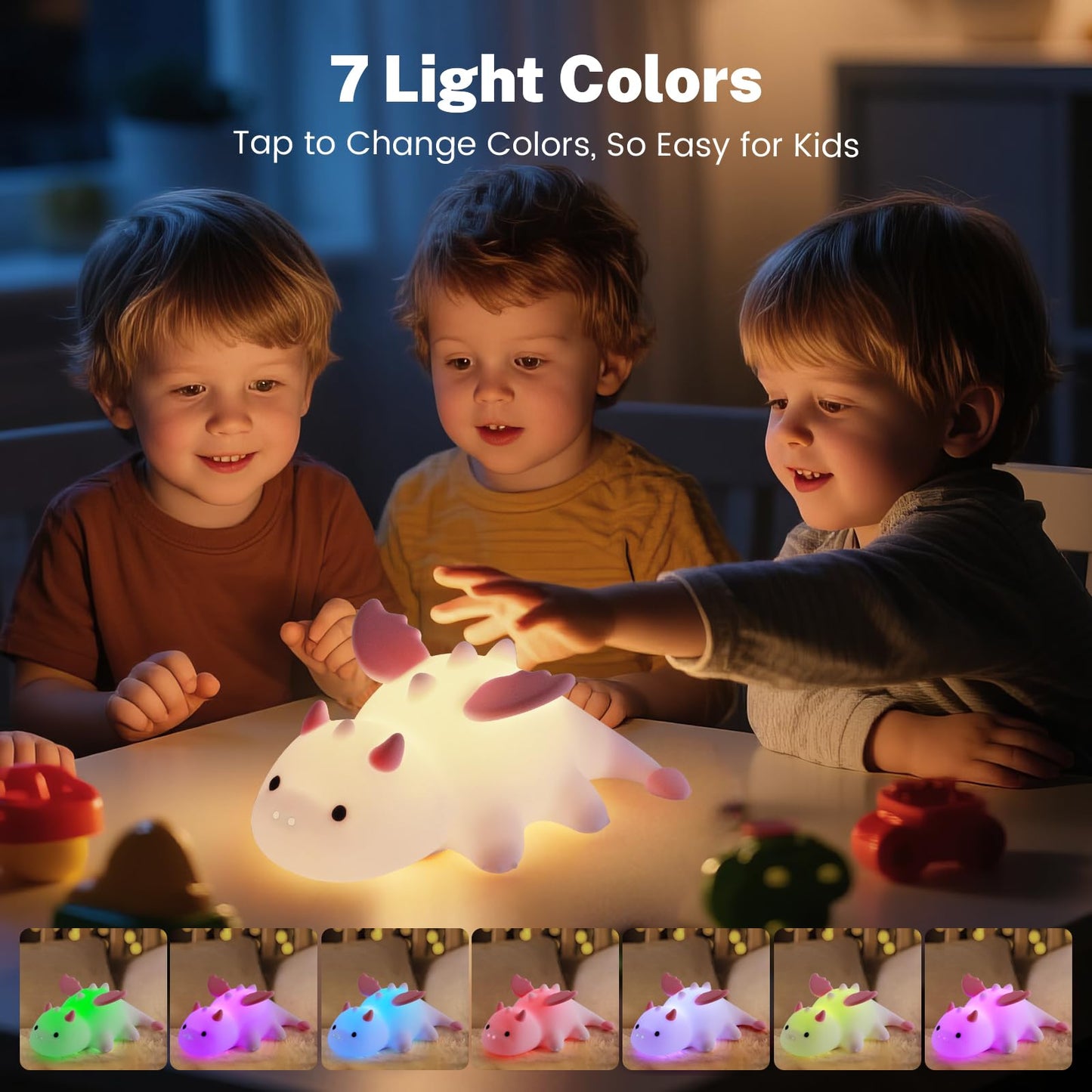 AVEKI Pink Dragon Night Light, Cute Baby Dragon Lamp Gifts for Girls and Princess, 10 Modes Adjustable Touch Baby Light, Rechargeable Nursery Lamp with Timer, Portable Nightlight for Kids Girl