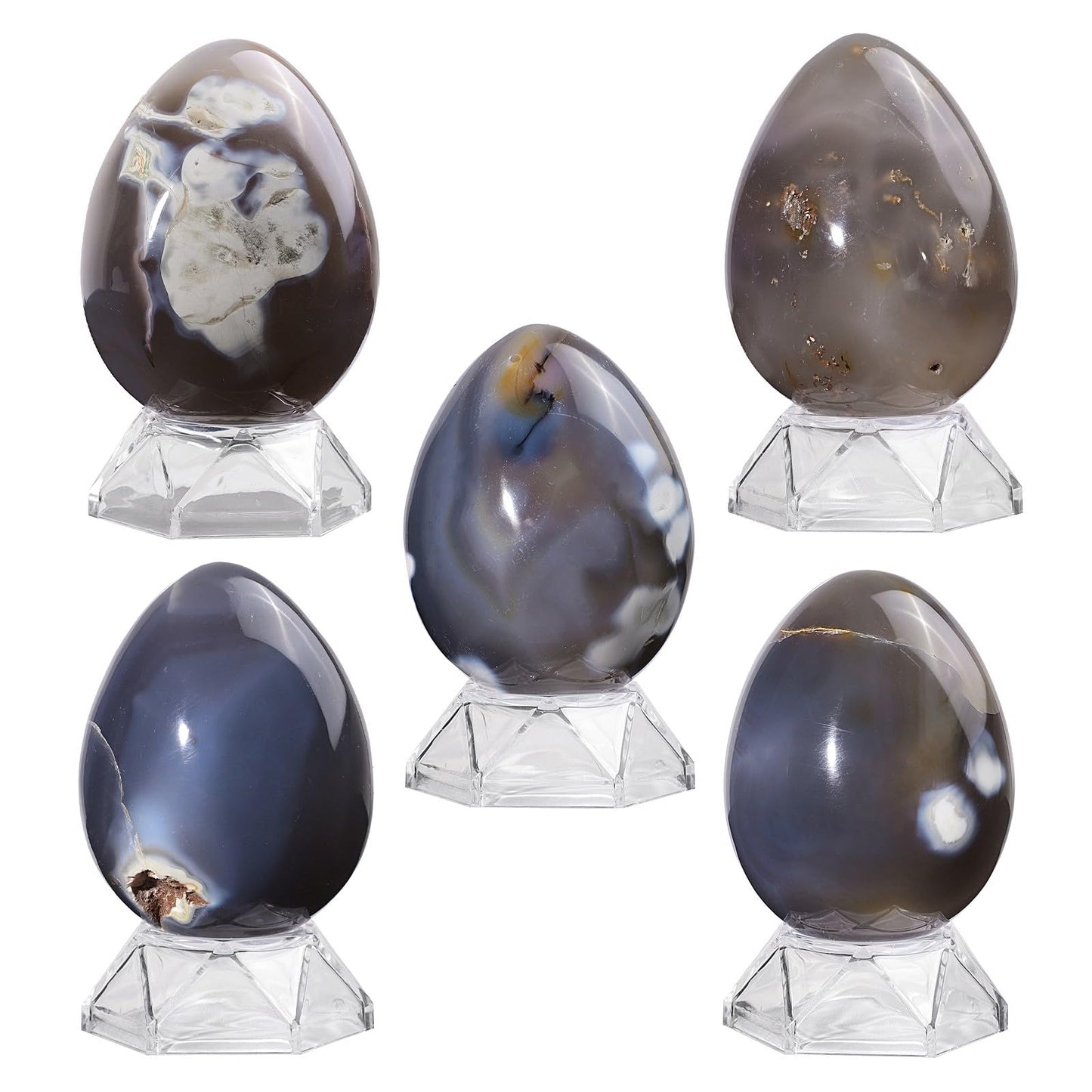 Sportmusies Natural Orca Agate Stone Egg Figurine Home Office Easter Decoration, Reiki Healing Crystal for Yoga Meditation, 2.55-3.26 inches