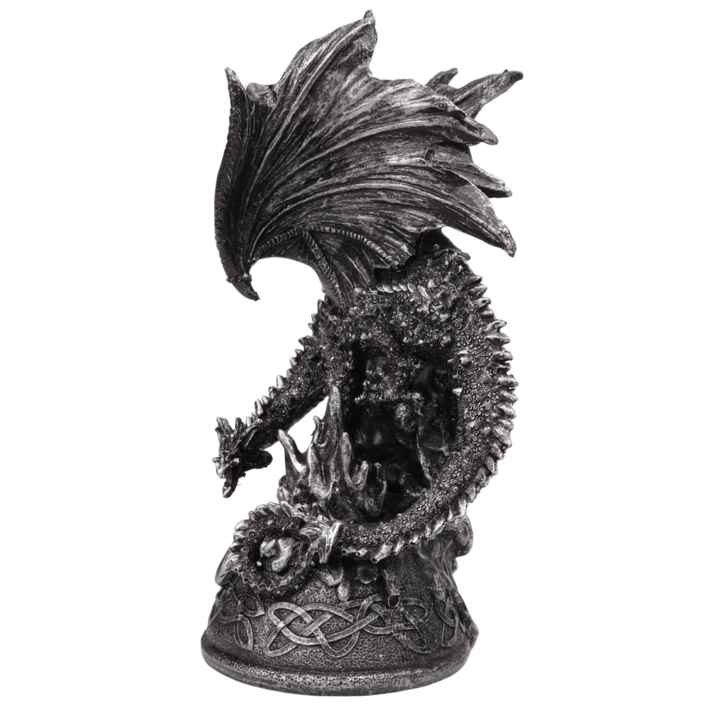 Needzo Metallic Fantasy Dragon Figurine with Stand, Unique Collectible Statue for Bookshelves, 8 x 4 Inches
