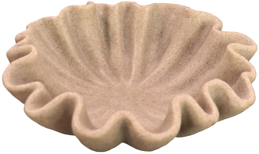 ARTRHYT 12" Large Decorative Bowl decor - Beige Scalloped Decorative Bowls for Home Decor - Organic Fluted Modern Home Decor,Ruffle Decor key bowl,bowl for keys,Artificial Stone Beige