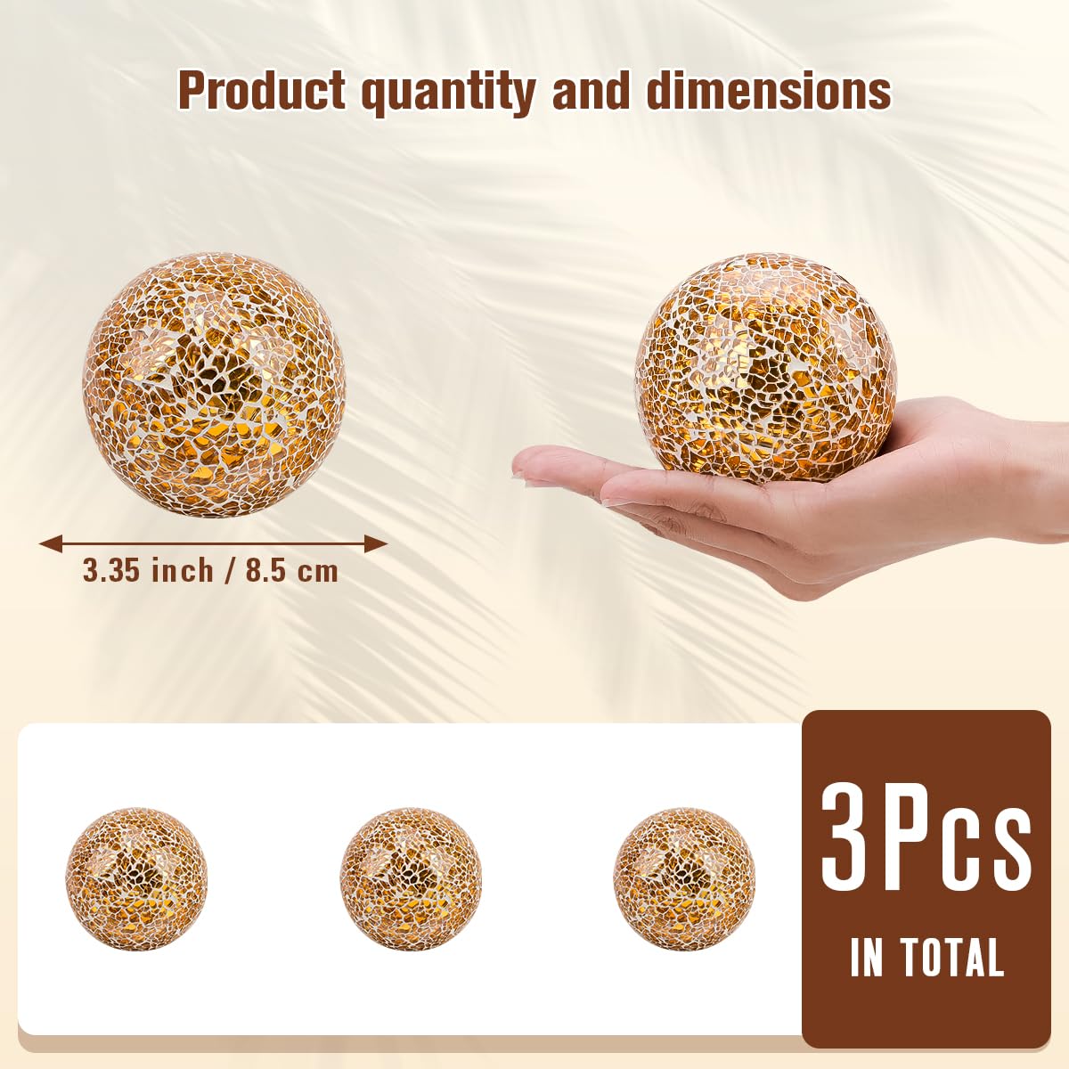 Vhxmaizxn Decorative Balls for Bowls 3.35 Inch Rose Gold Mosaic Glass Ball