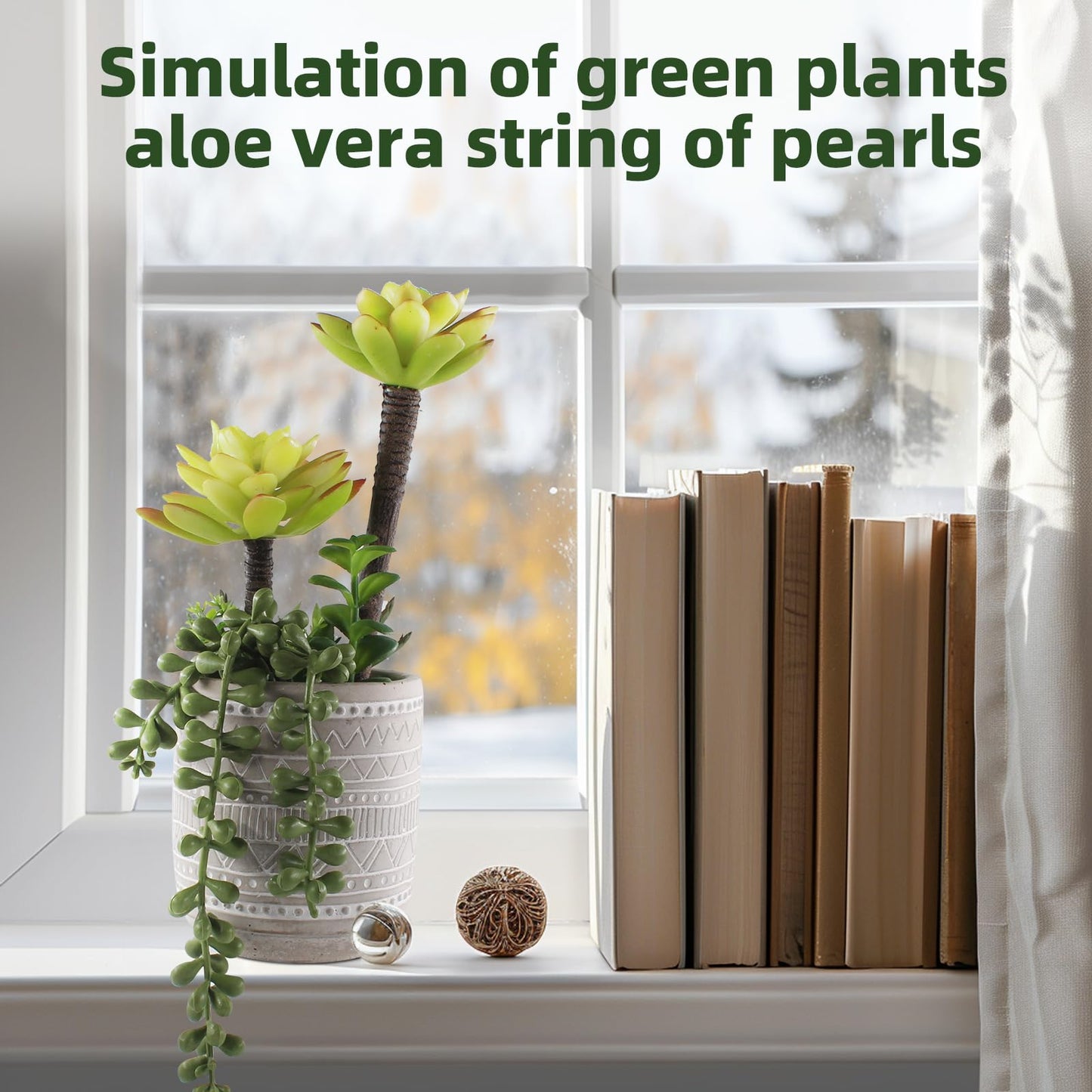Vnezakl Artificial Succulents 11" Realistic Textured Fake Succulents Faux Plants Aloe String of Pearls Ceramic Potted Greenery for Home Decor Table Centerpiece