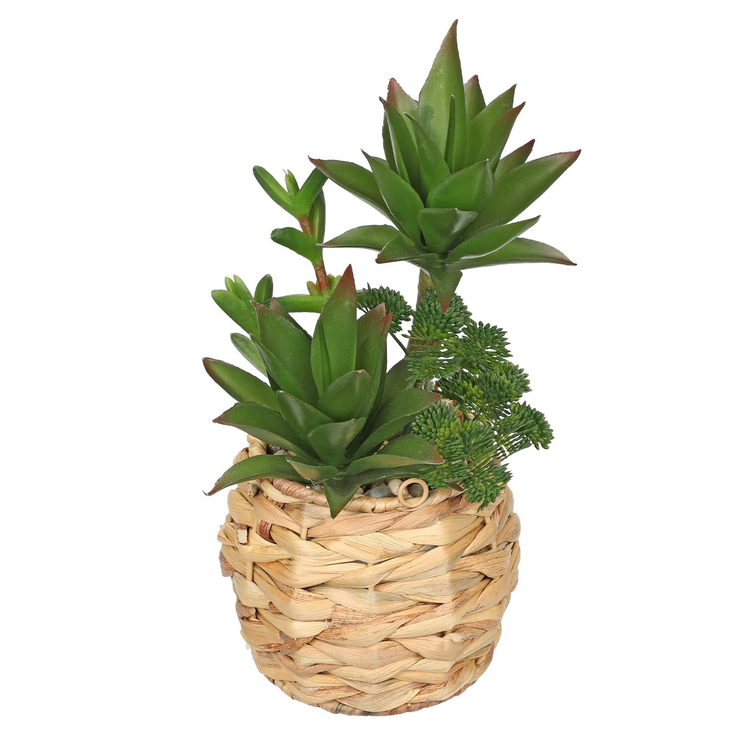 10" Large Succulents Plants Artificial in Wooden Pots, Fake Succulents in Woven Pots, Faux Succulent Artificial Plants Indoor for Home, Bedroom, Living Room, Bathroom Desk Shelf Table Decor