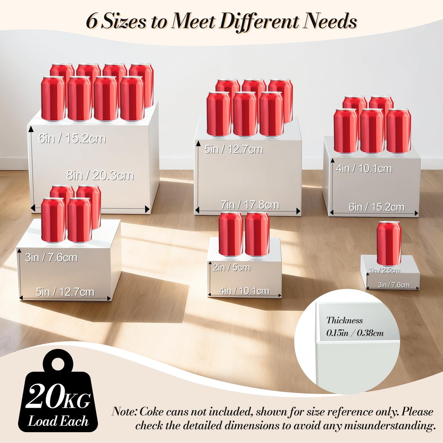6 Pcs Buffet Risers with Mini Sign and Maker, Food Risers Display Stands for Buffet Table Party Catering Dessert Jewelry Collectibles, Nesting Cube Boxes with Hollow Bottoms (8",7",6",5",4",3")
