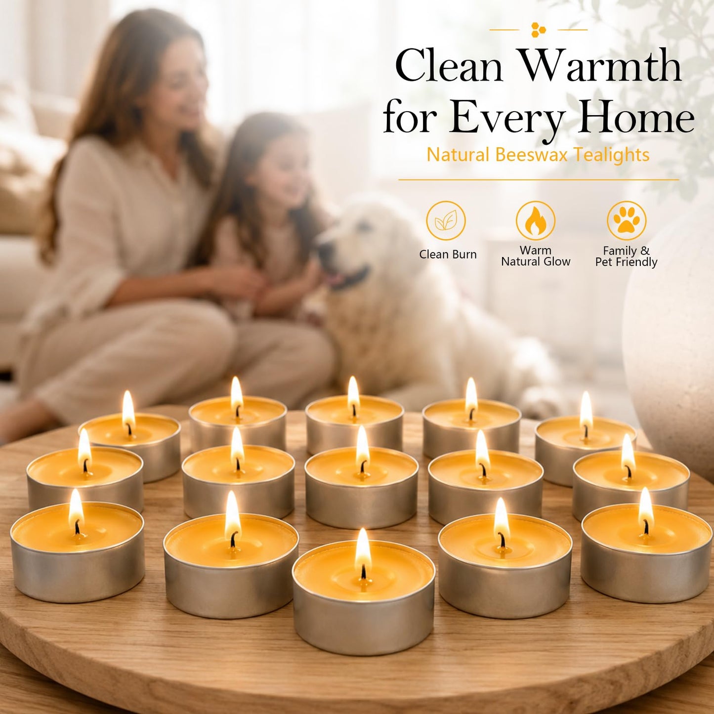 32 Pack Natural Beeswax Tealight Candles 4-5 Hour Long Burning Time