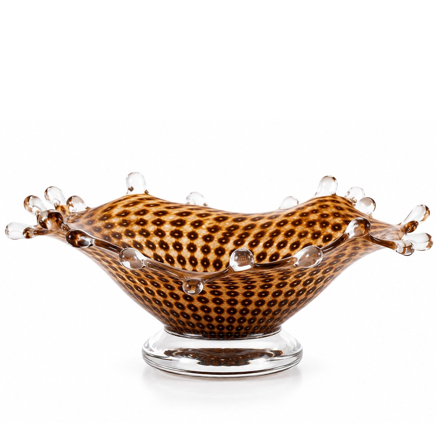 XMGZQ Hand Blown Glass Fruit Bowl,Ocean Wavy Art Glass Centerpiece,Coastal Wave Inspired Amber Dot Bowl for Kitchen,Living Room,Ideal Gift for Home & Art Lovers (Amber, 10.8in)