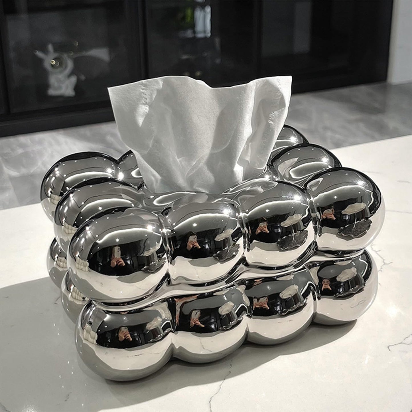 Bazasa Silver Ceramic Tissue Box Cover Decorative Tissue Holder Porcelain Bathroom Accessories Modern Home Decor for Women