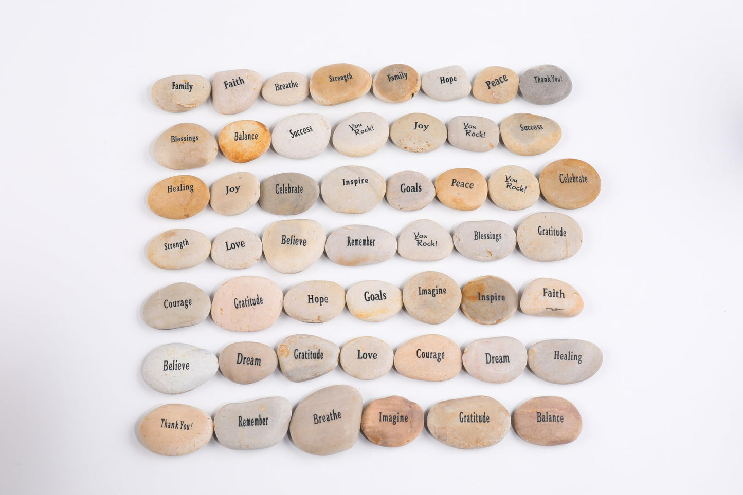 ROCKIMPACT 50PCS Engraved Rocks Different Words Inspirational Stones Bulk Faith Stones Gratitude Rocks Healing Prayer Religious Charms Encouragement Rocks, 1"-2" Each