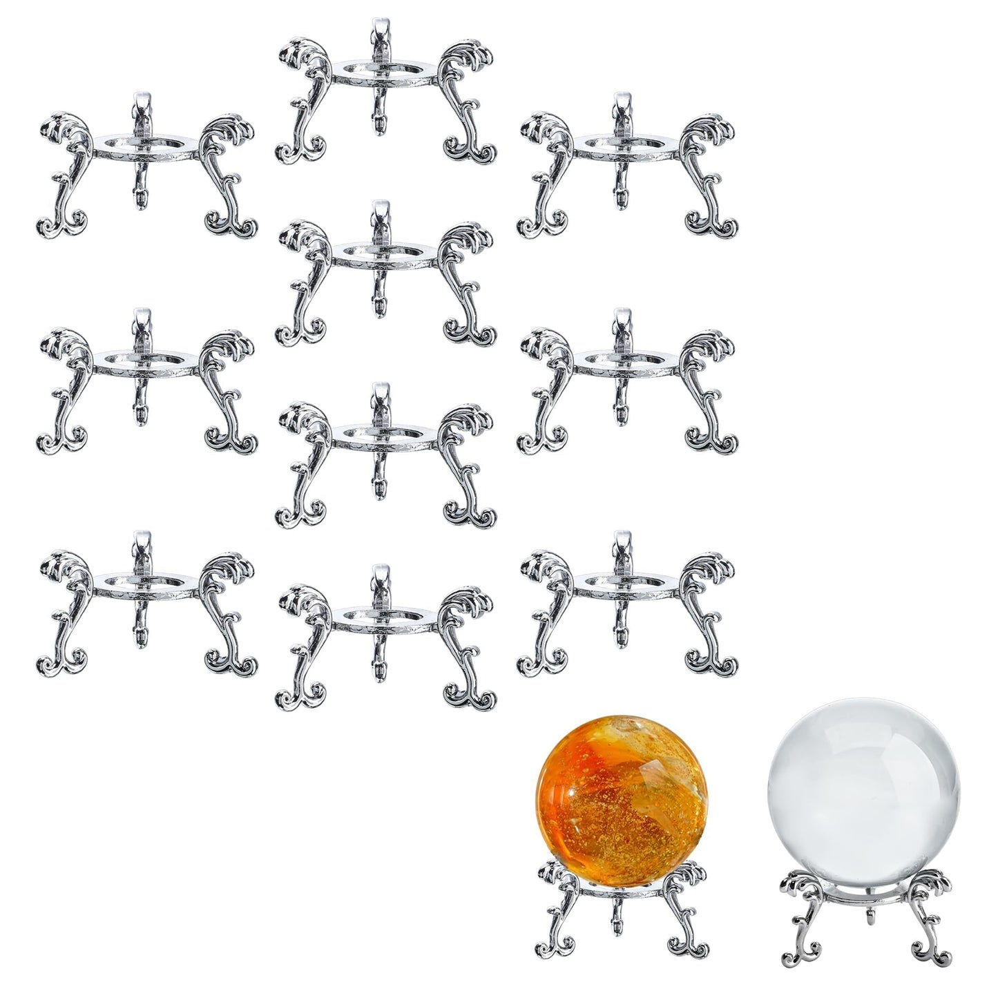 ZEERSHEE 10Pcs Silver Crystal Ball Base Display Stand Decorative Egg Stand Sphere Display Holder for Displaying 40-80mm Sphere,Globe,Balls,Egg