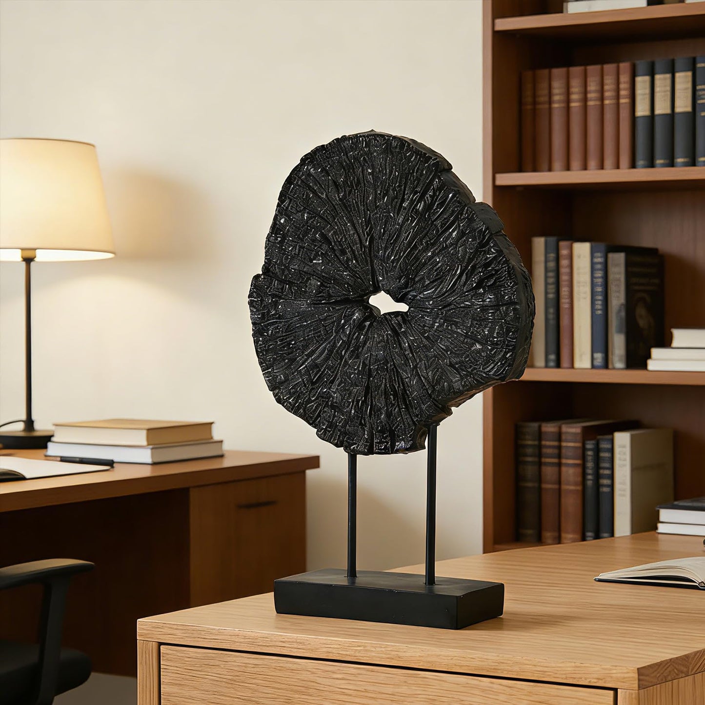 LC LCdecohome Black Art Modern Abstract Sculpture - Solid Black Art Sculpture for Home Décor Minimalist Decorative Statue for Living Room Office Desk Shelf Handcrafted Art Piece 7.25 * 2.5 * 12 Inch