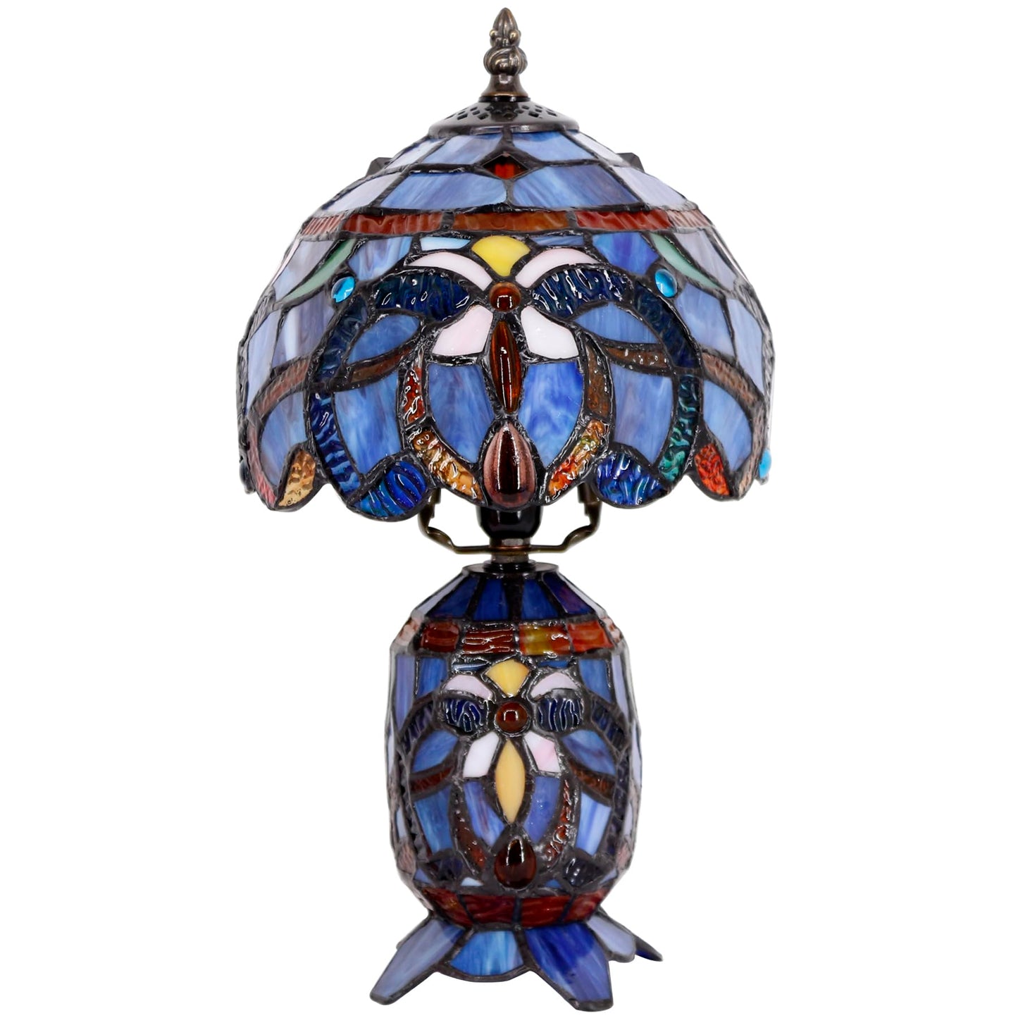 TCODTPOL Small Tiffany Stained Glass Table Lamp 8X14 Inches (Blue Purple)