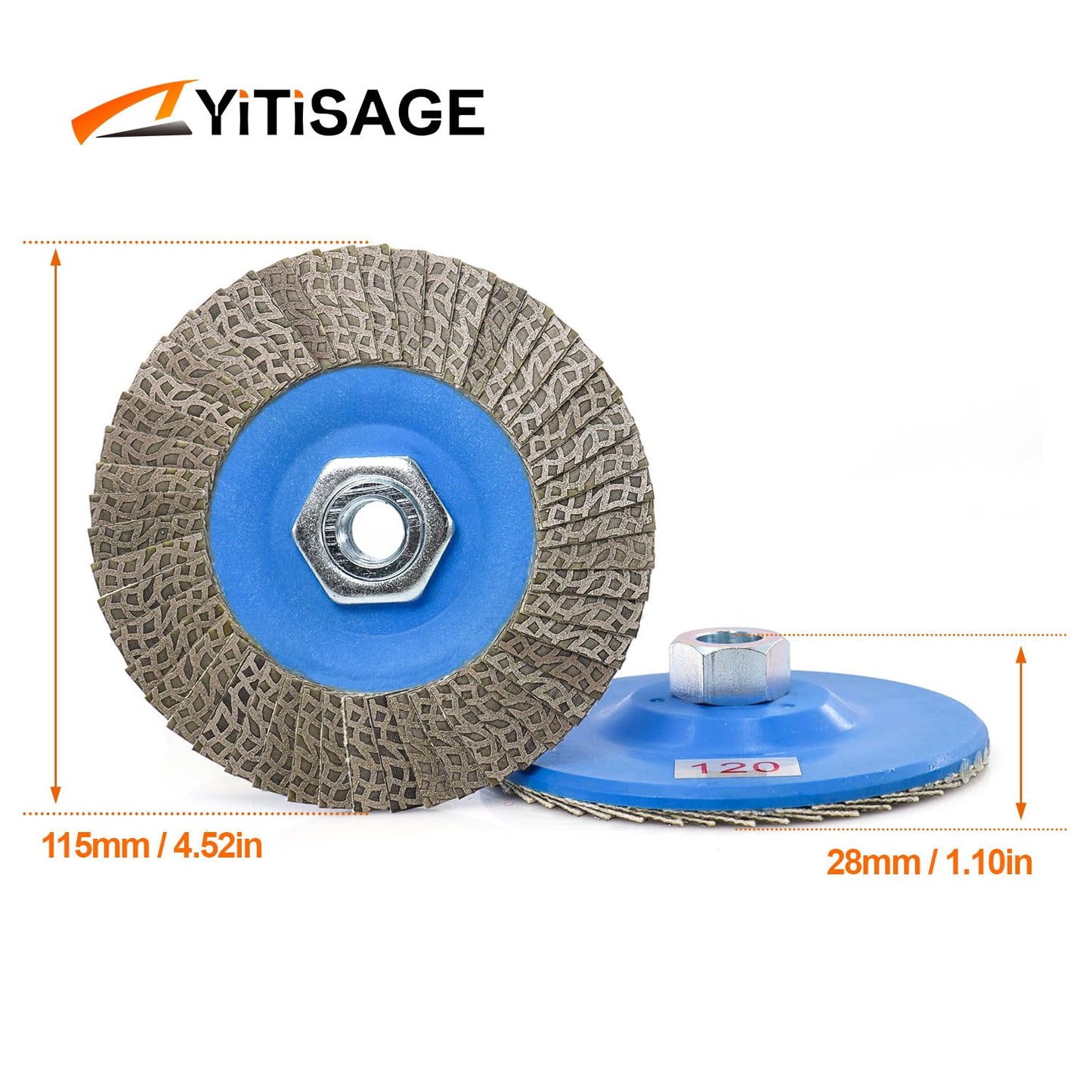 YITISAGE 4.5" Diamond Flap Disc,Plastic Back Grinding Wheel for Marble,Ceramics,Sander Tile,Stone,Glass,Concrete(Grit 120-1pc)