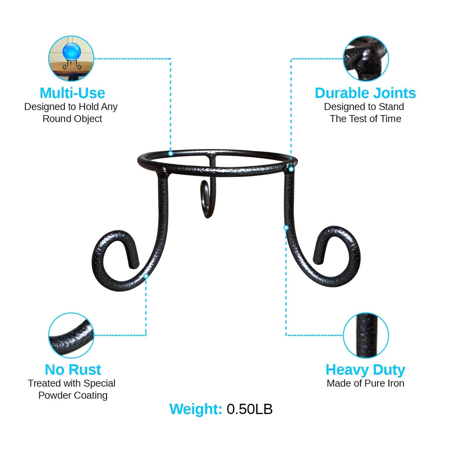 EcoRise Black Iron Gazing Globe Stand, Wrought Iron Sphere Holder, Crystal Ball and Glass Bowl Display Stand, Metal Egg Holder 4.5inches x 2inches