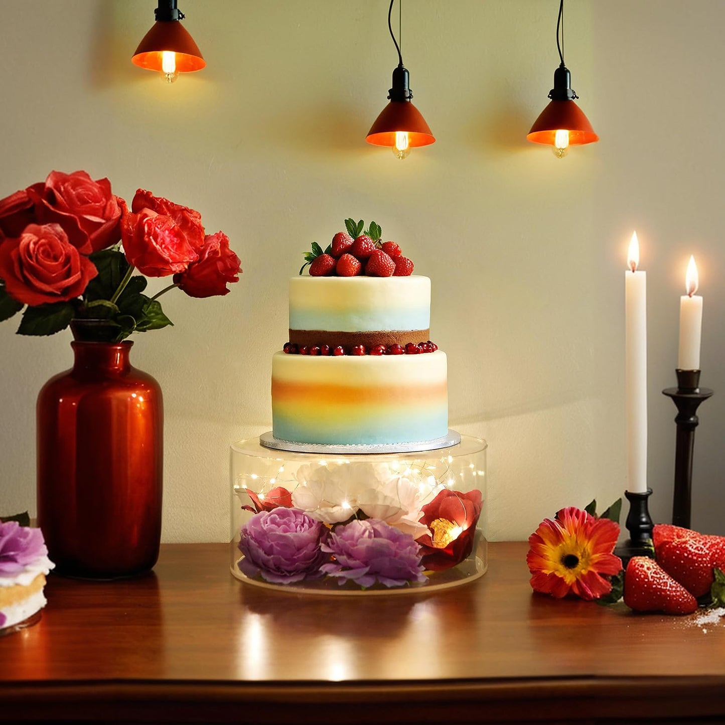 CRAFTIFANO 2Pcs Acrylic Cake Display Stand 8'' 12'' Round 2Tier Clear Cylinder Cake Box for Wedding Birthday Party Decor (8 /12 Inch)