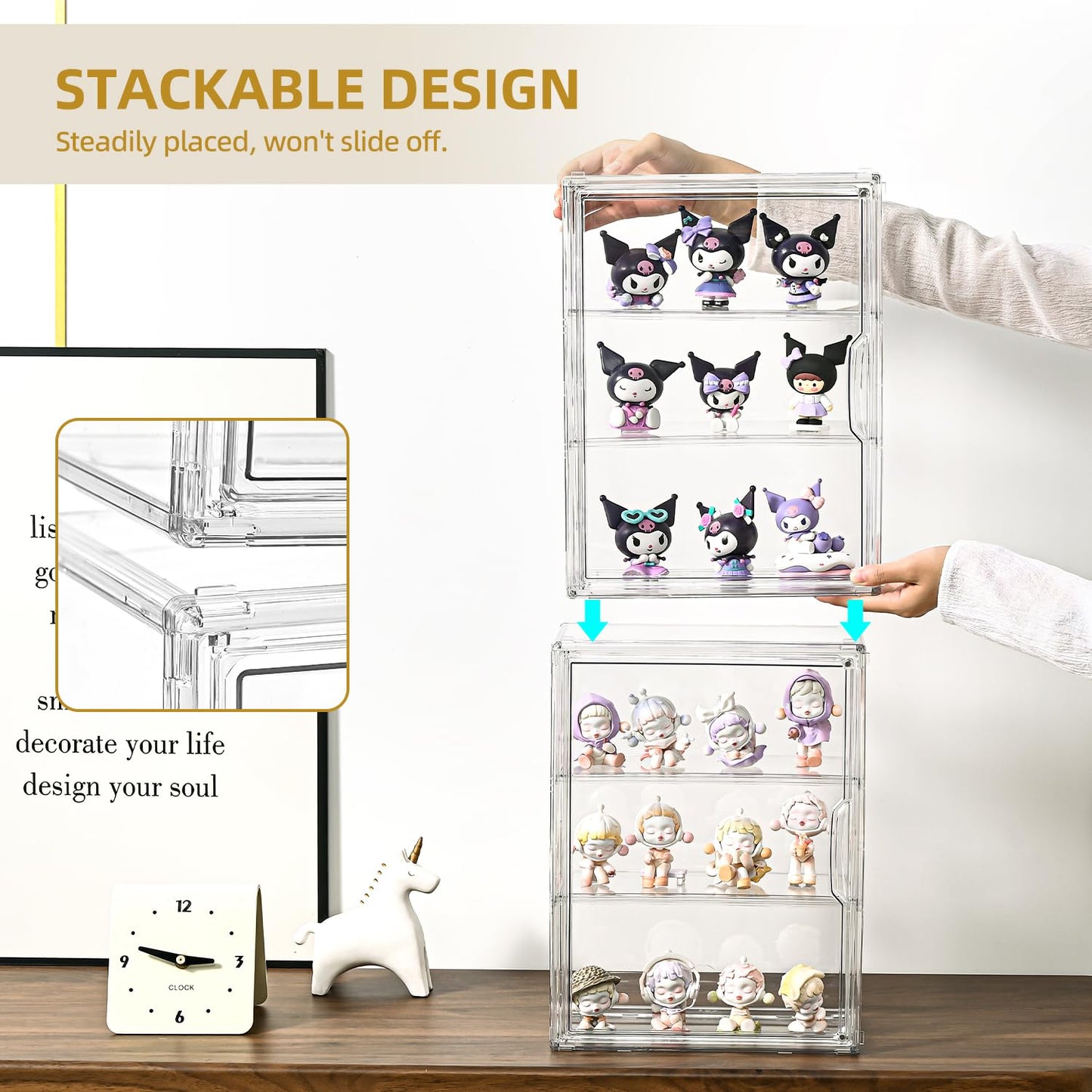 3 Tier Display Case for Collectibles,Clear Display Box with 2 Movable Plates ,Storage Container with Magnetic Door (Large 1 Pack)
