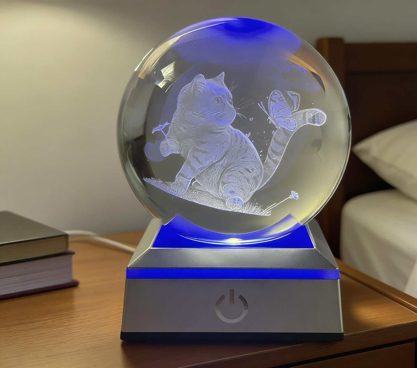 3.15in Cat and Butterfly Crystal Ball Color Changing LED Night Light Base