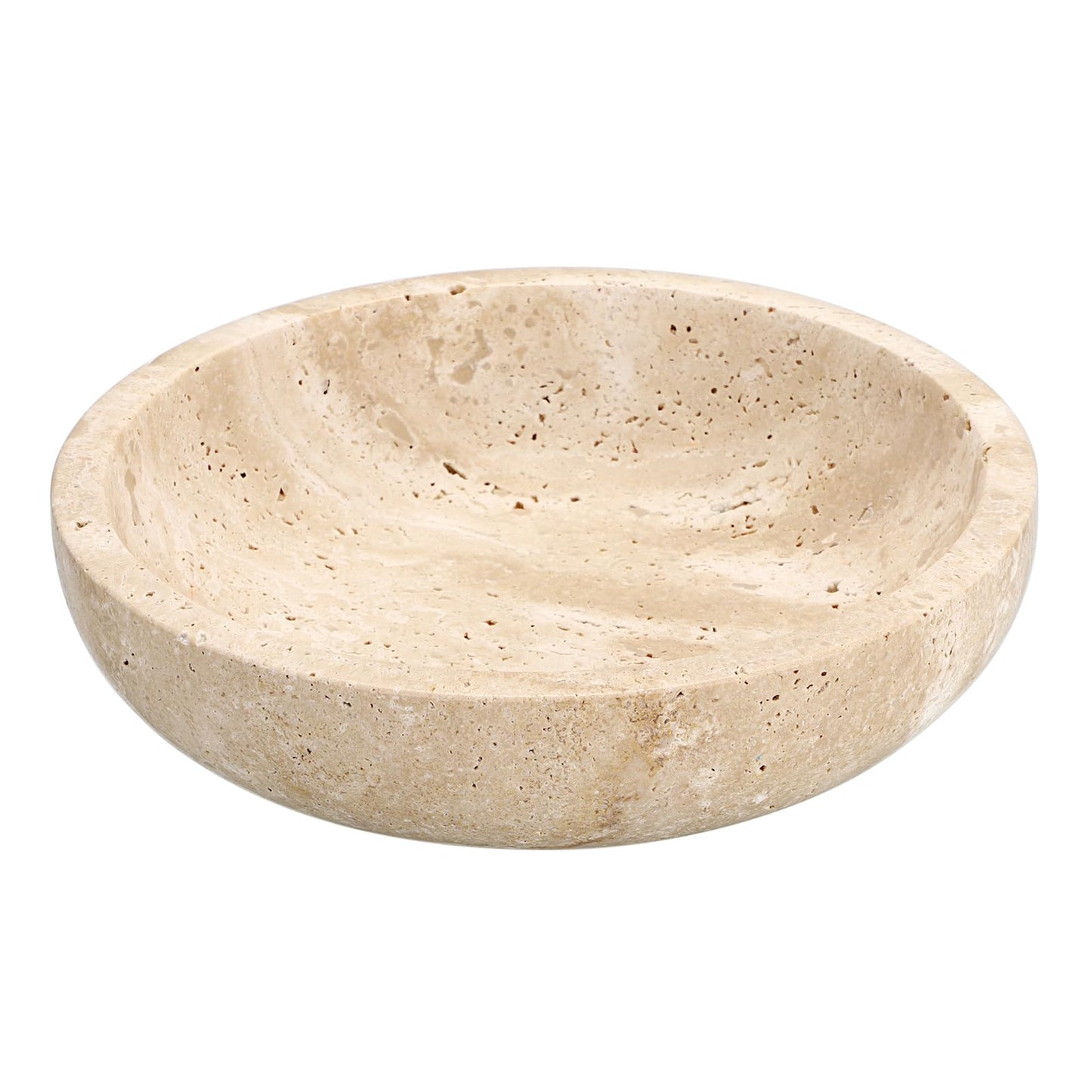 Hipiwe Key Holder for Entryway 7.9" Round Key Bowl Decorative Travertine Tray Nightstand Organizer Trays Jewelry Dish for Jewelry Ring Trinket Storage Home Decor