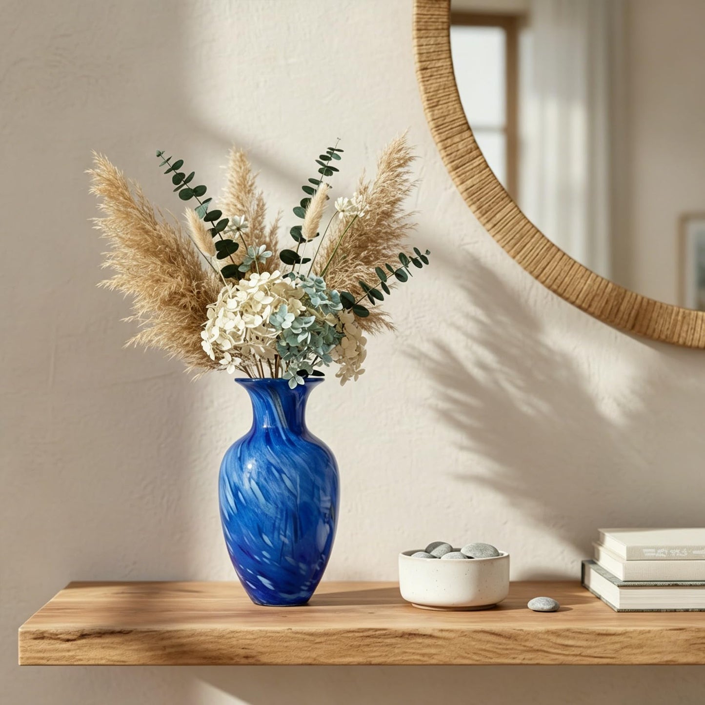 Hand Blown Glass vase,Unique Glass Vase,Modern Art Decor, Suitable for Living Room Coffee Tables,Wedding Centerpieces,Dining Tables,and Office Centerpiece Floral Arrangements (Blue, Small)