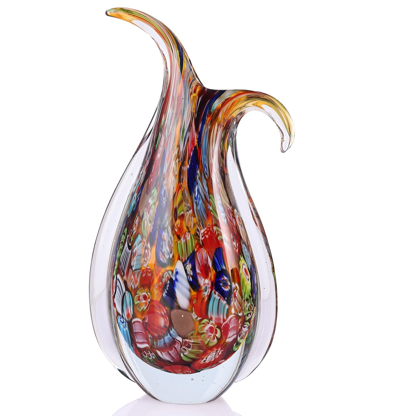 Hand Blown Glass Vase – Oval Decorative Art Glass for Centerpieces, Murano Inspired Decor for Dining Room, Entryway Table, or Shelf, Handmade Glass Vase for Home Display (Teal)