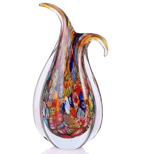 Hand Blown Glass Vase – Oval Decorative Art Glass for Centerpieces, Murano Inspired Decor for Dining Room, Entryway Table, or Shelf, Handmade Glass Vase for Home Display (Teal)