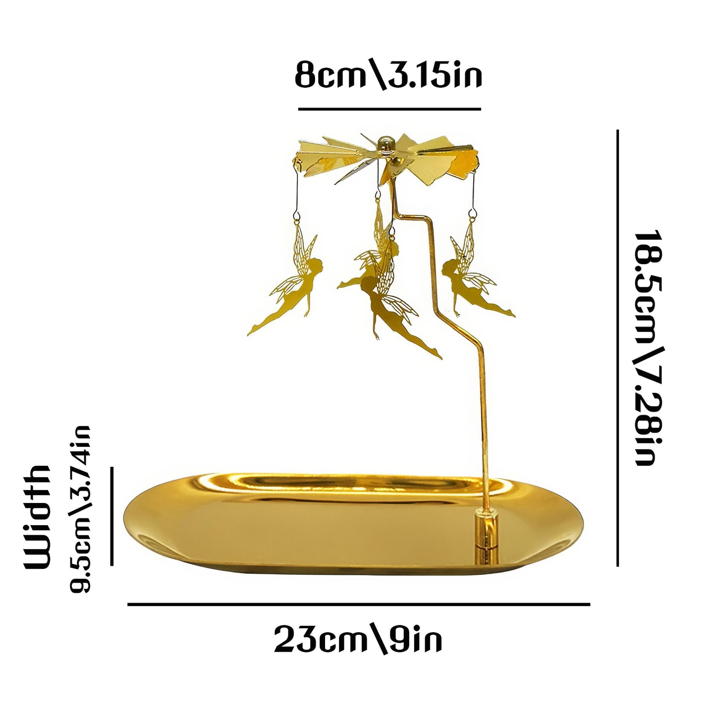 Gold Rotating Candle Holder, Spinning Fairy Carousel for Tealights, Decorative Centerpiece with Jewelry Tray (Fairy)