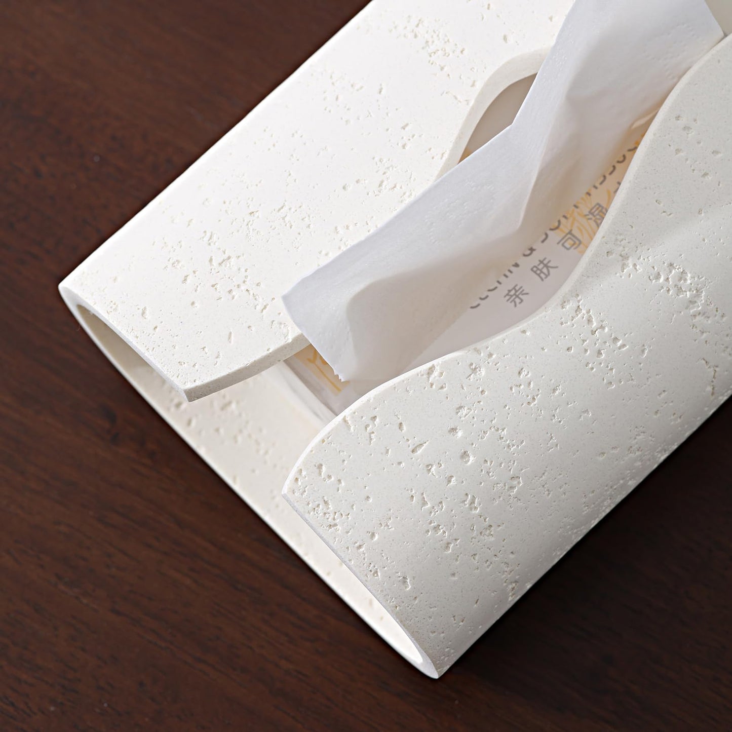 WUUAHOME Tissue Box Cover Rectangle, Travertine Stone Look, Cream
