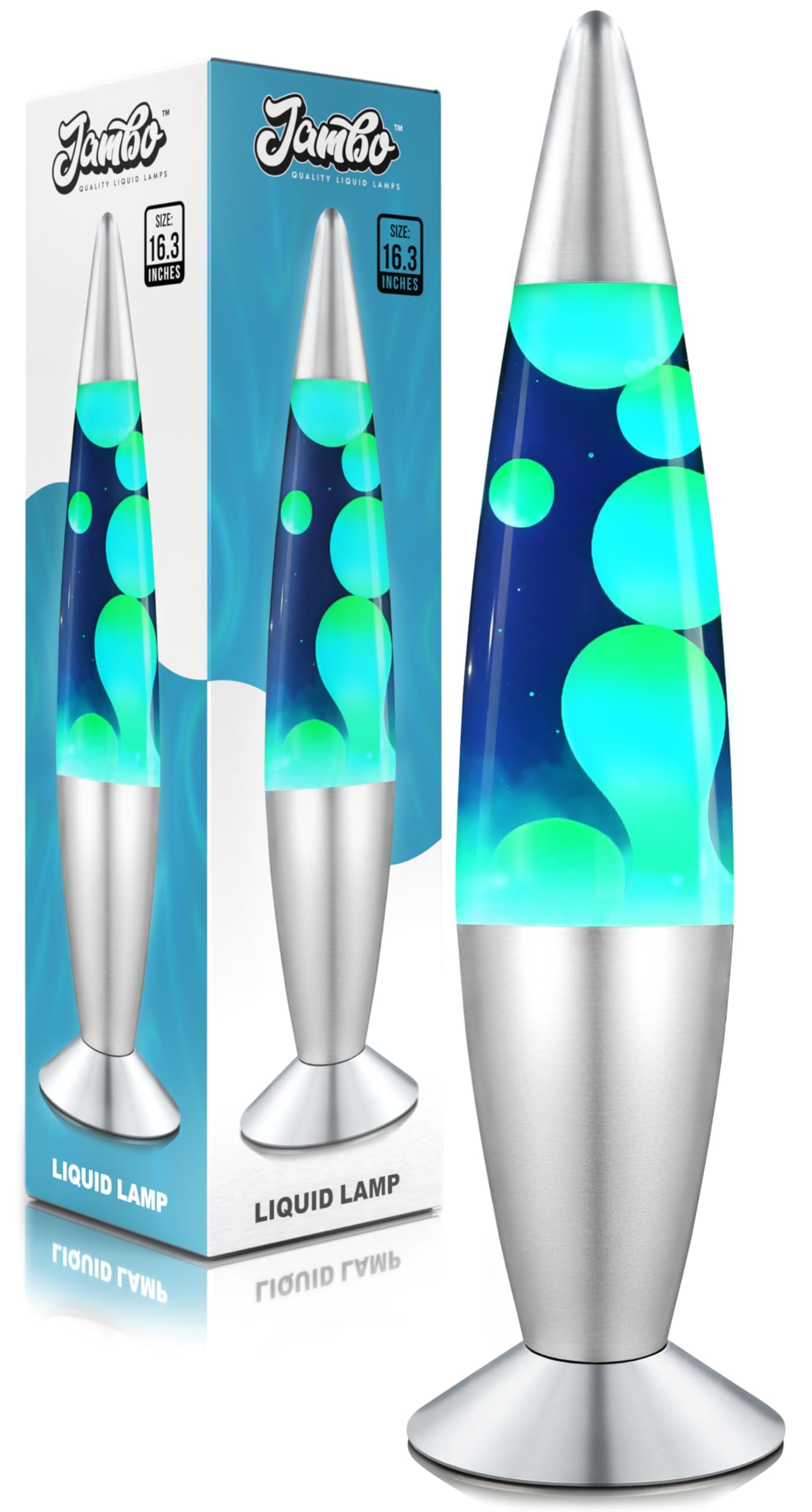 JAMBO 16" Beautiful Lamp- Blue with Yellow/Green Wax, Relaxing Liquid Light, Night Light Nightlight, Home Decor Living Room Office Bedroom Lamp for Adults Teens Kids, Magma Motion