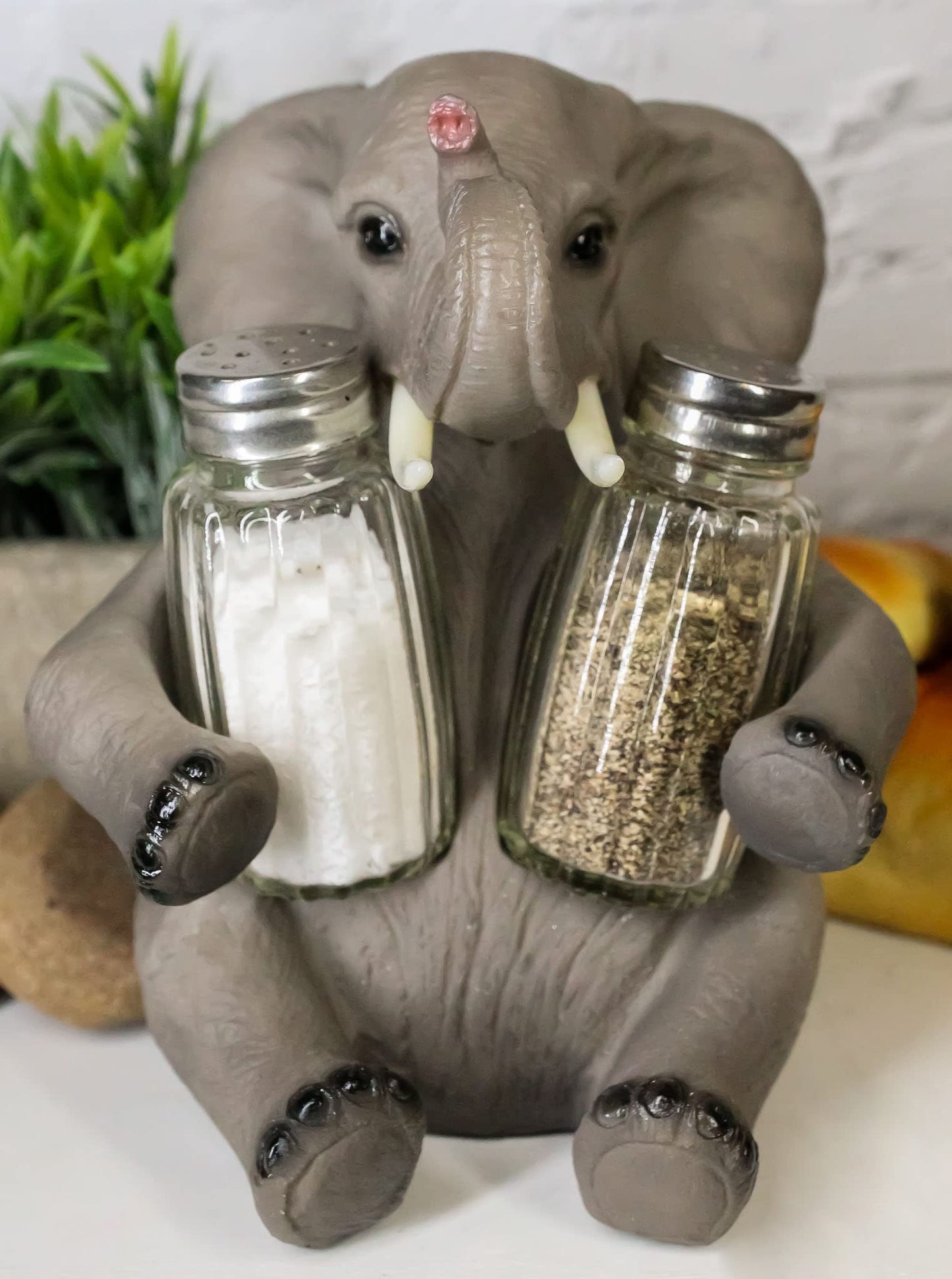 Ebros Gift Safari African Bush Elephant Decorative Glass Salt & Pepper Shakers Holder Figurine Decor 7"H Elephants Kitchen Bar Dining Accent