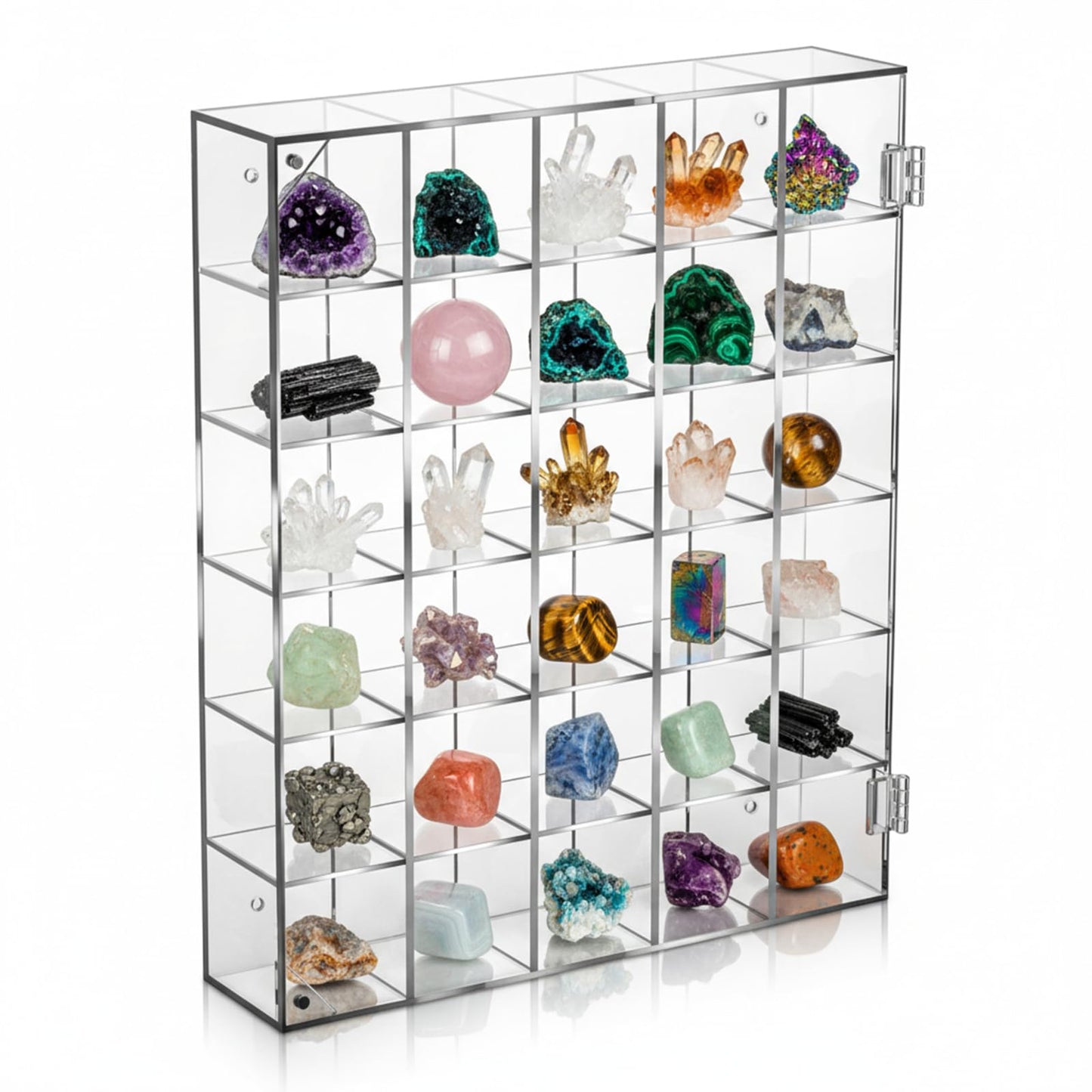 Oqqlin Adjustable Rock Display Case, 30 Grid Clear Acrylic Crystal Display Case with Lid Mineral Stones Collection Box for Rocks, Gemstones, Collectibles