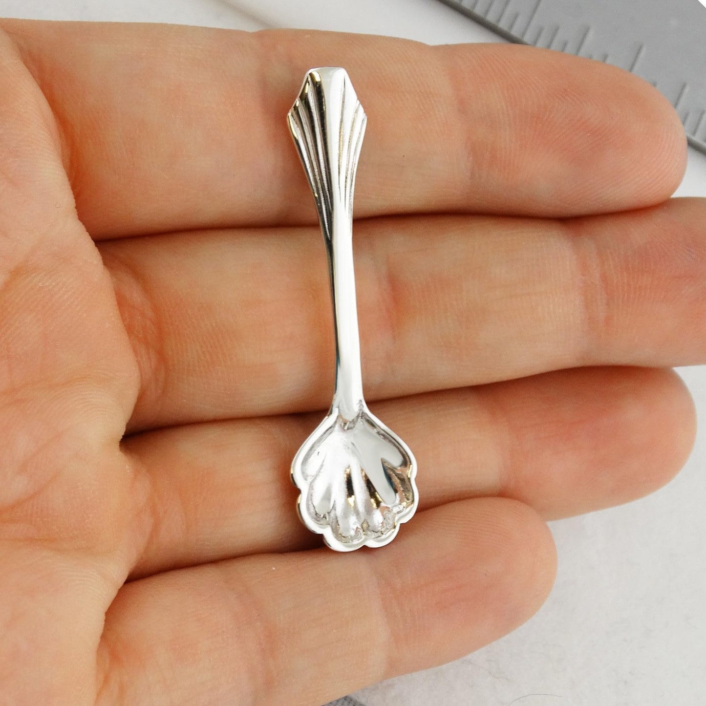 Sterling Silver Small Scalloped Edge Salt Spoon, Mustard Spoons