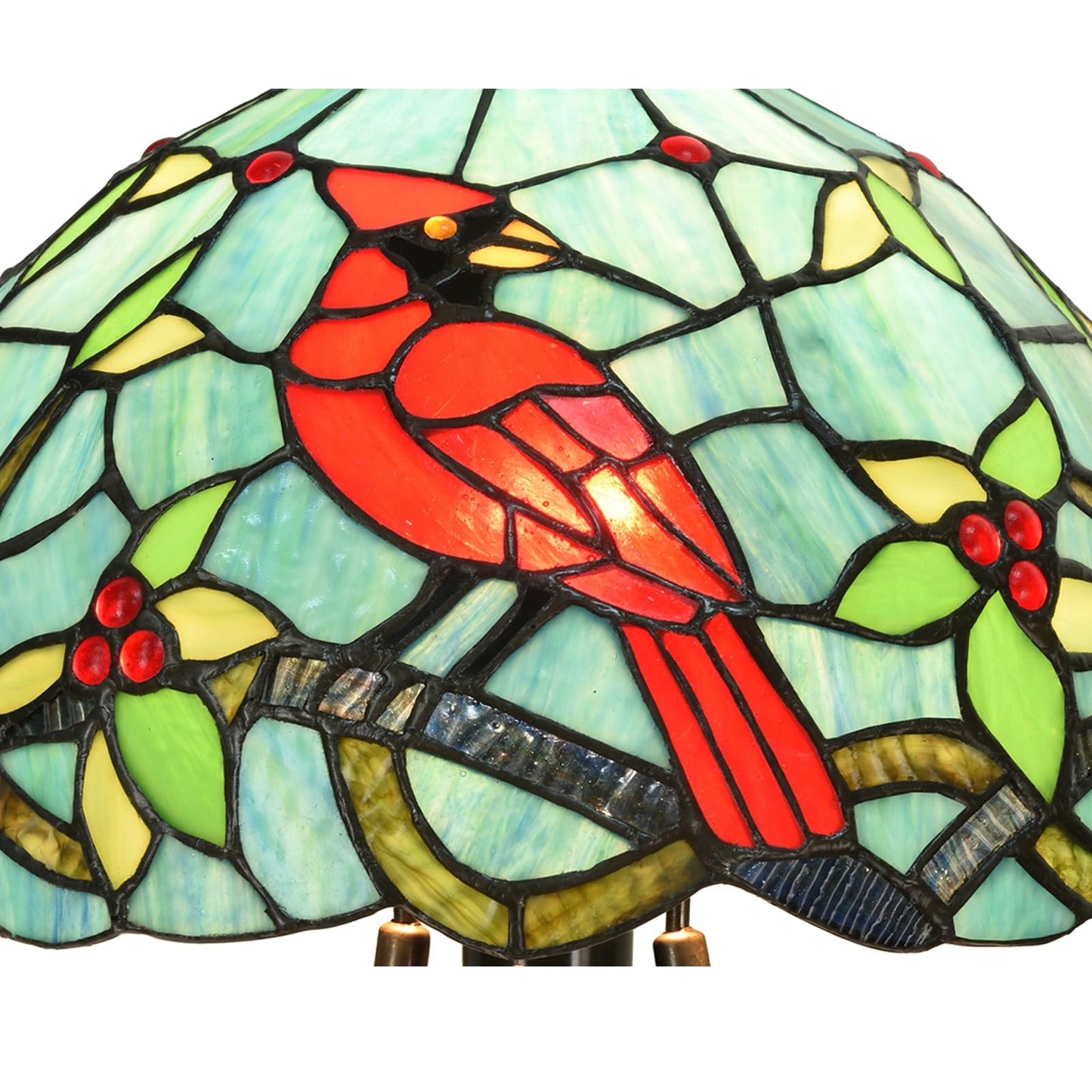 HomeBeauty TL0035 Tiffany Style Stained Glass Table Lamp, Cardinal Bird Desk Lamp with Branch Base, W 12" x OH 21", Great for Home Decor & Night Lighting, LED Bulb Included (Red Cardinal)
