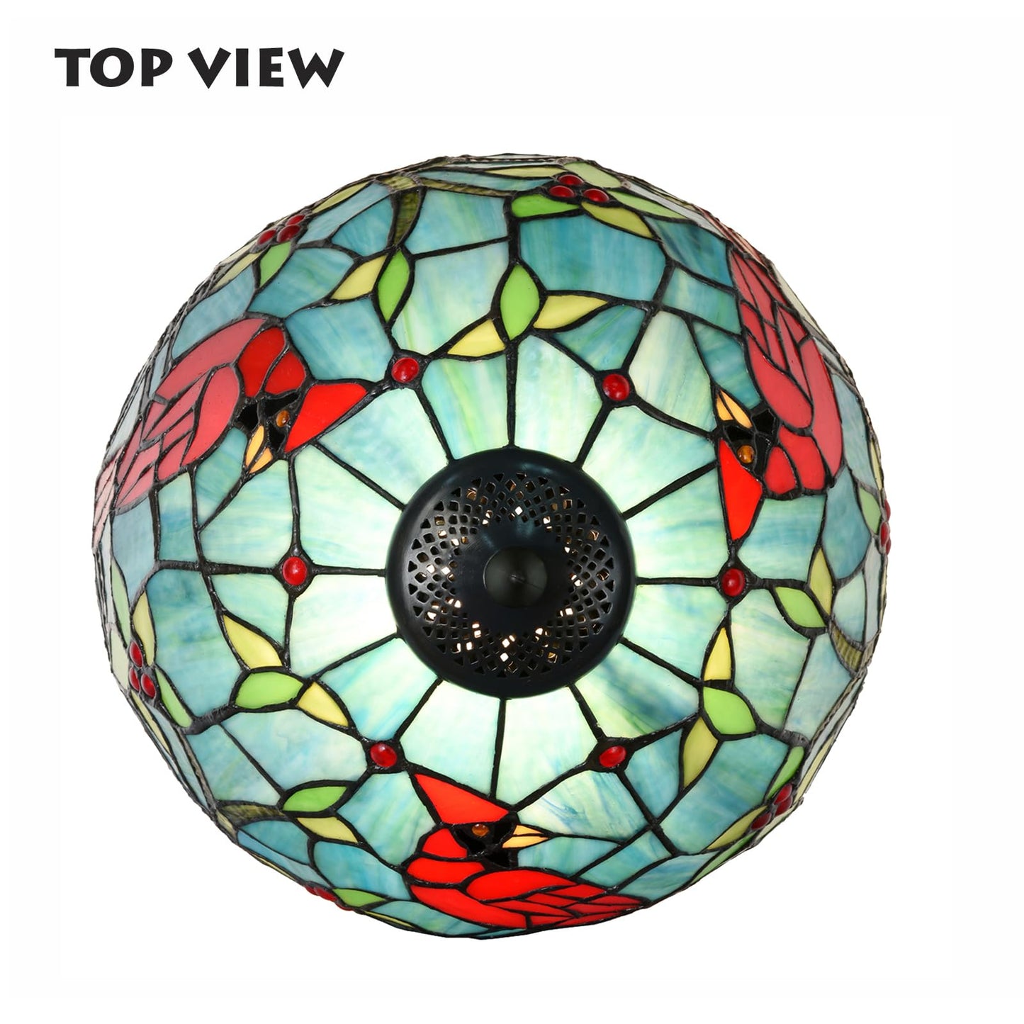 HomeBeauty TL0035 Tiffany Style Stained Glass Table Lamp, Cardinal Bird Desk Lamp with Branch Base, W 12" x OH 21", Great for Home Decor & Night Lighting, LED Bulb Included (Red Cardinal)