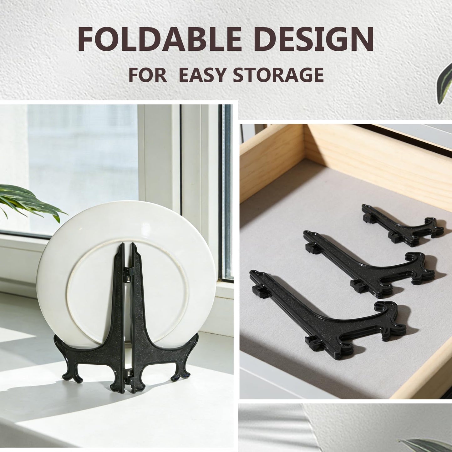 Artliving 10 Inch Black 6pcs/Set Plastic Easels Plate Display Stands Picture Frame Stand Holder
