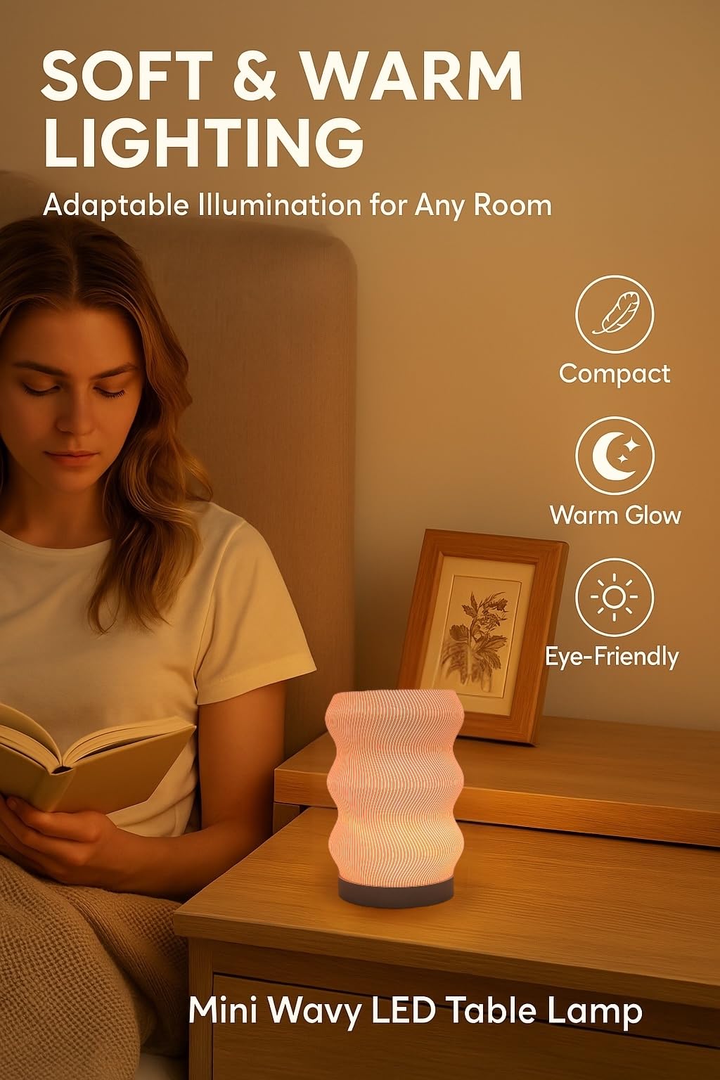 Delta Loom Wave Table Lamp - Modern Bedside Light for Bedroom, Desk, Nightstand, or Office - Mood Lighting Lamp - Eco-Friendly Gift Idea - Unique Home Decor - LED Night Light (Mini)