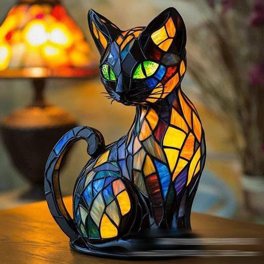 hopanrel New Series Art Desk Lamp, Lamps for Night Stands, Stained Resin Cat Tabletop Light, Cute Pet Cats Themed Led Table Lamps, Creative Animals Table Lamp, Fun Gift for Cat Lovers (A)
