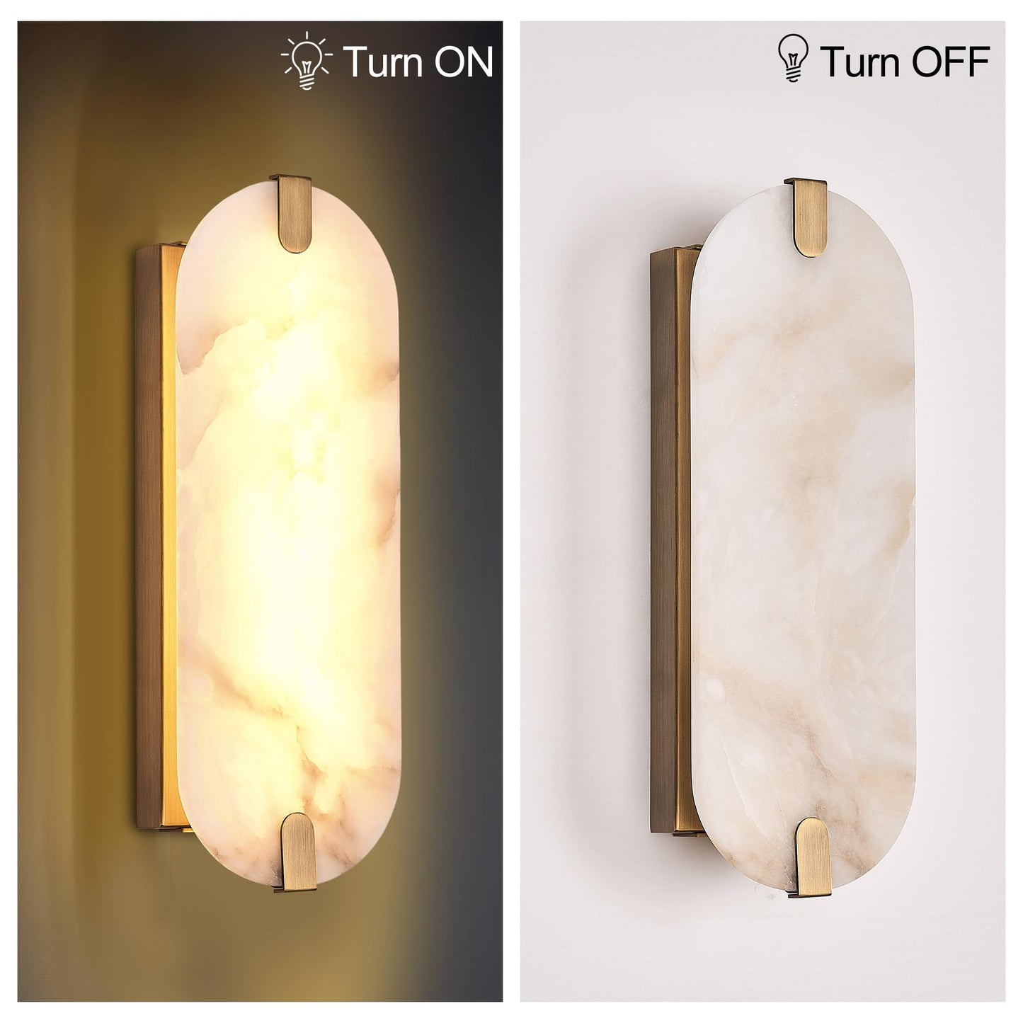 ZEROUNO Alabaster Wall Sconces, 14.2 inch Wall Sconce, Natural Marble Wall Sconces Wall Lighting Set of Two, Dimmable Light Fixtures for Bedroom Living Room Stairs Vanity Hallway Bedside