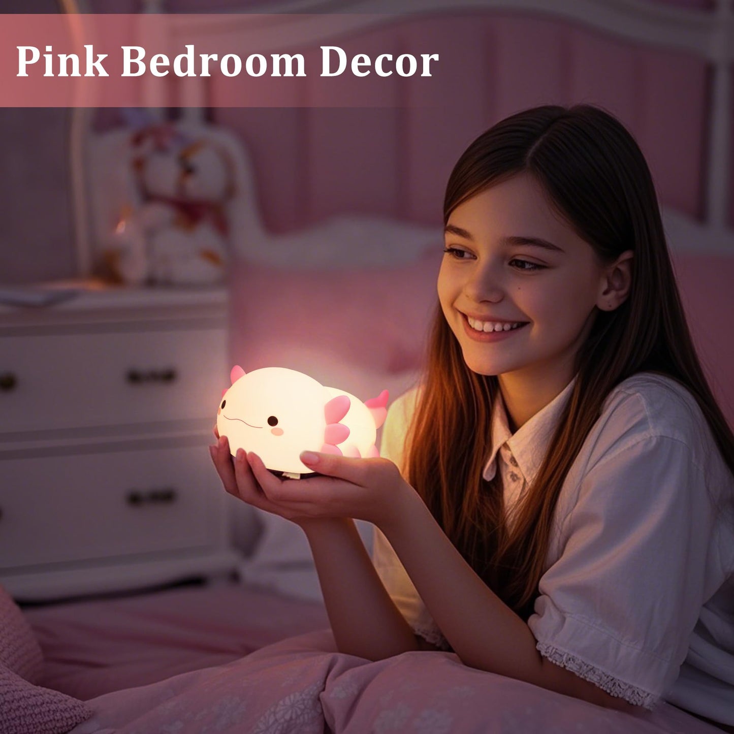 Axolotl Night Light, Squishy Axolotl Gifts, Cute Animal Nursery Lamp with Dimmer & Timer & Rechargeable for Room Decor, Pink Gifts for Birthday Xmas for Girlfriend, New Mother, Women