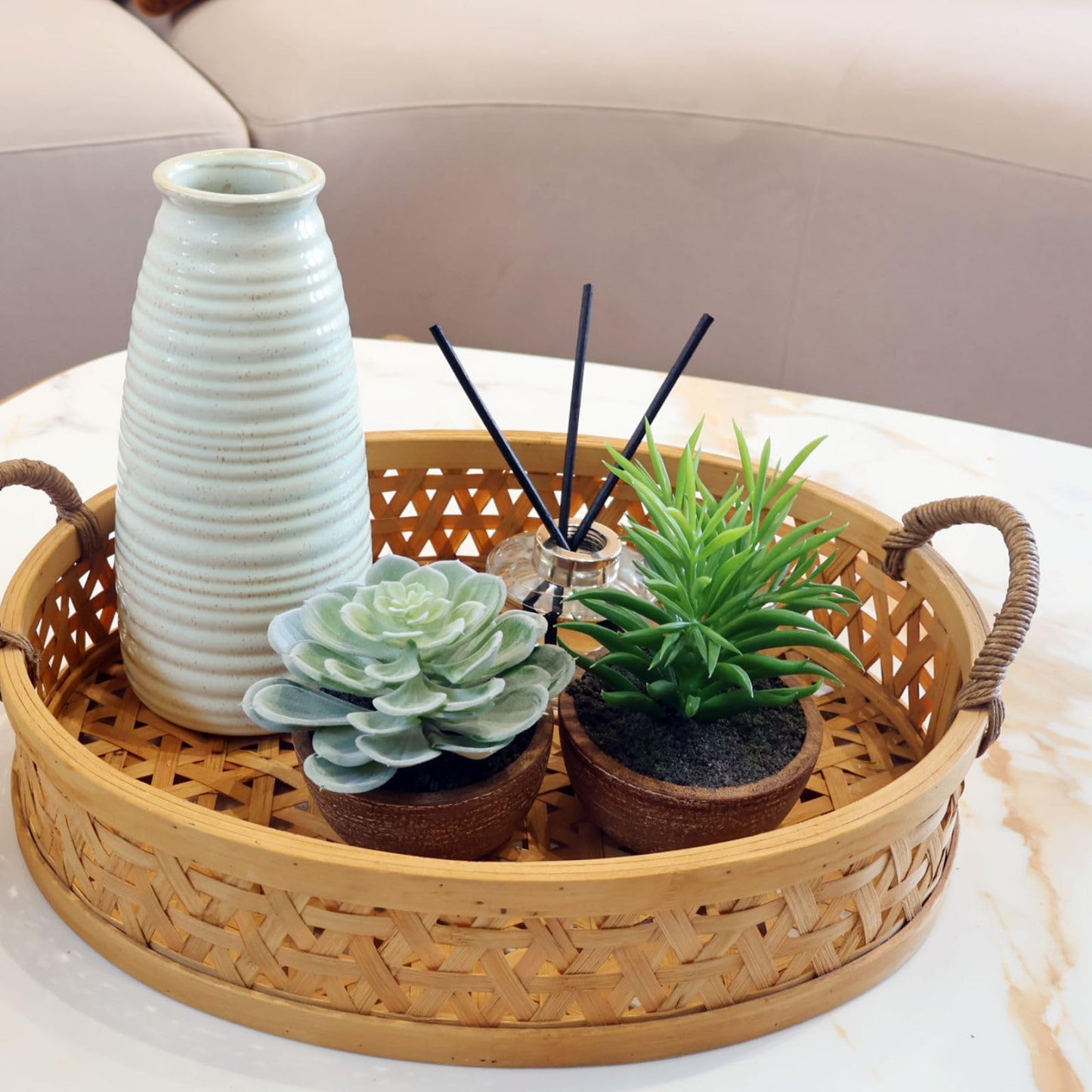 VINSUNI Artificial Succulents Plastic Artificial Green Plant for Office, Fake Succulents for Home Decoration (Set of 2 Succlents in Pots)